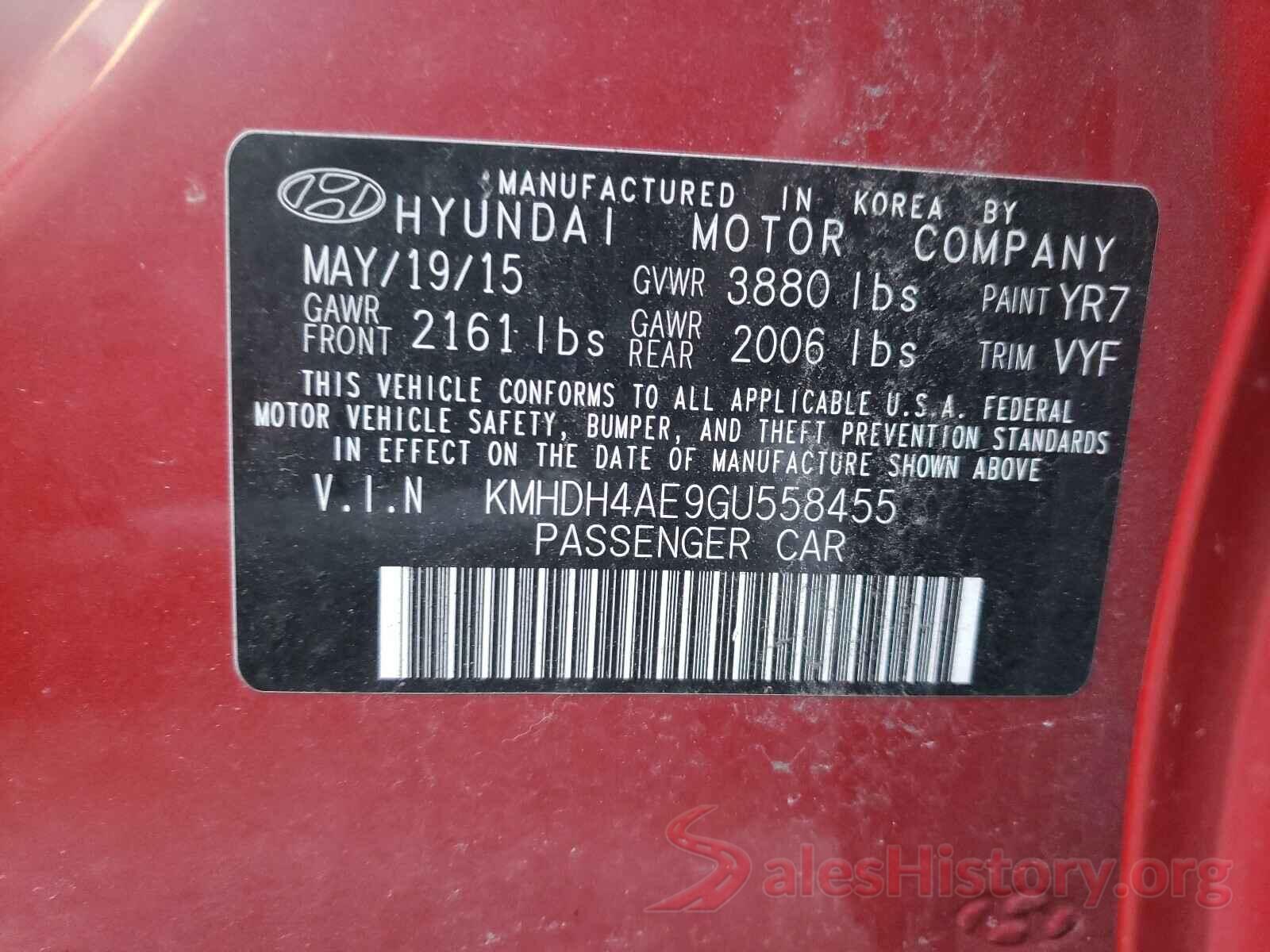 KMHDH4AE9GU558455 2016 HYUNDAI ELANTRA