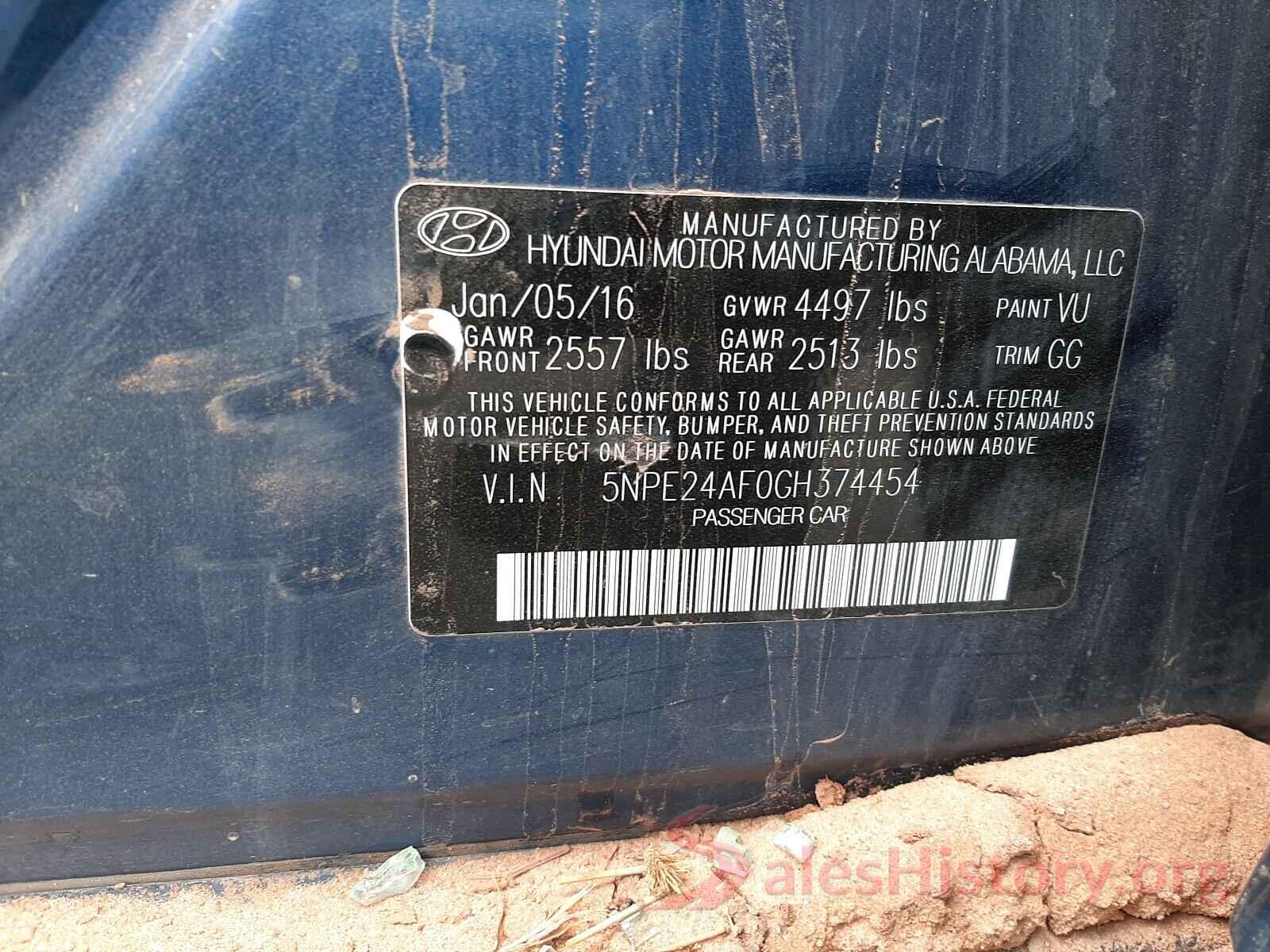 5NPE24AF0GH374454 2016 HYUNDAI SONATA