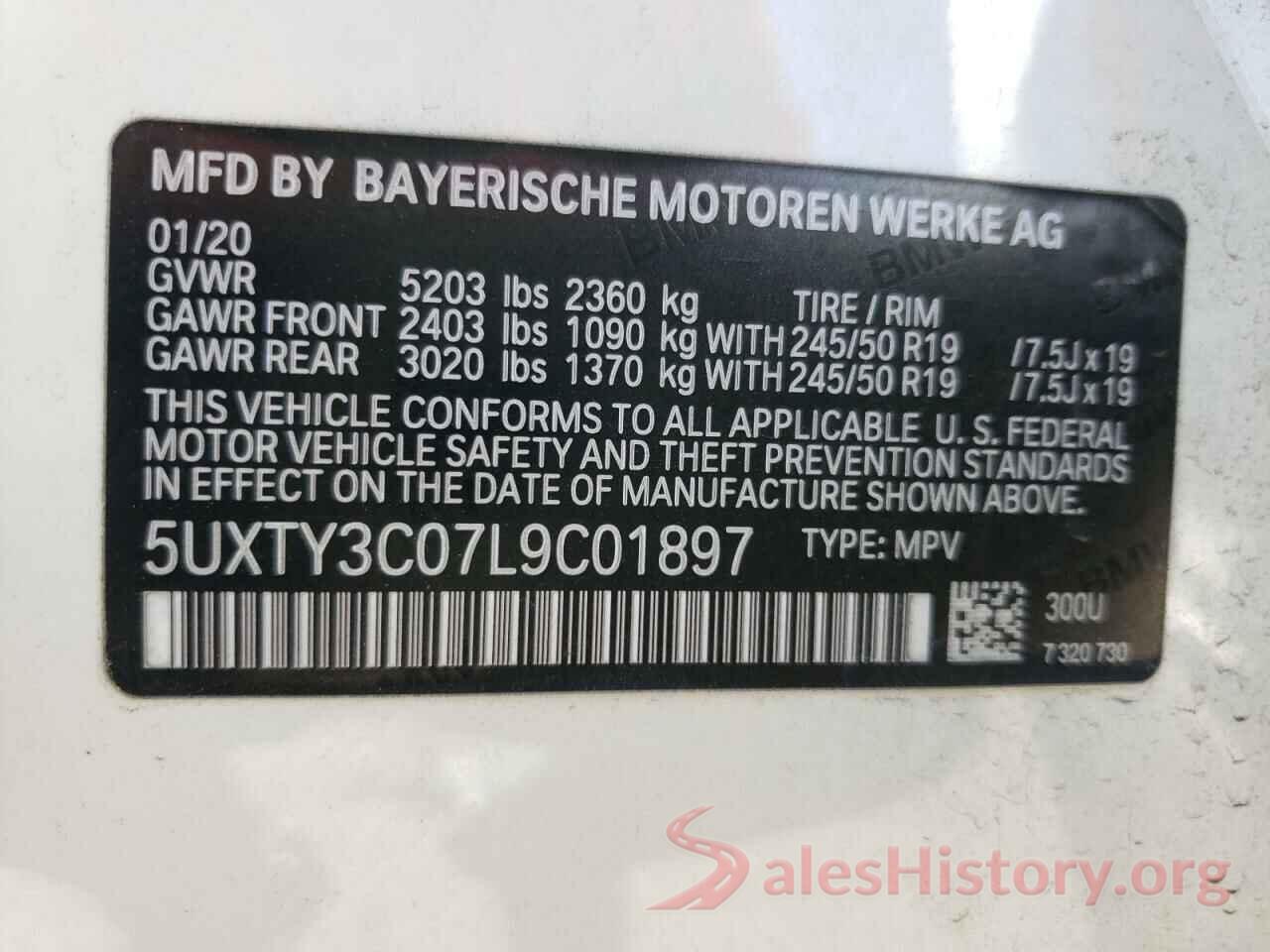 5UXTY3C07L9C01897 2020 BMW X3