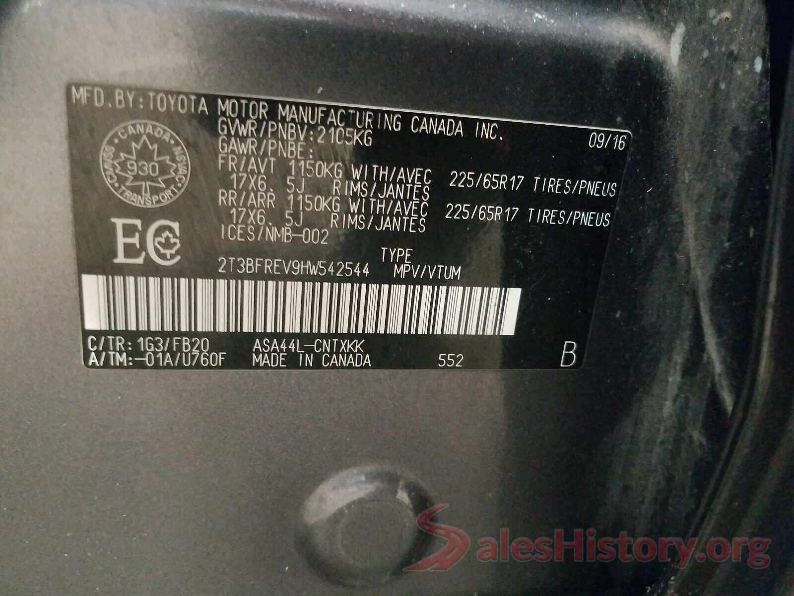 2T3BFREV9HW542544 2017 TOYOTA RAV4