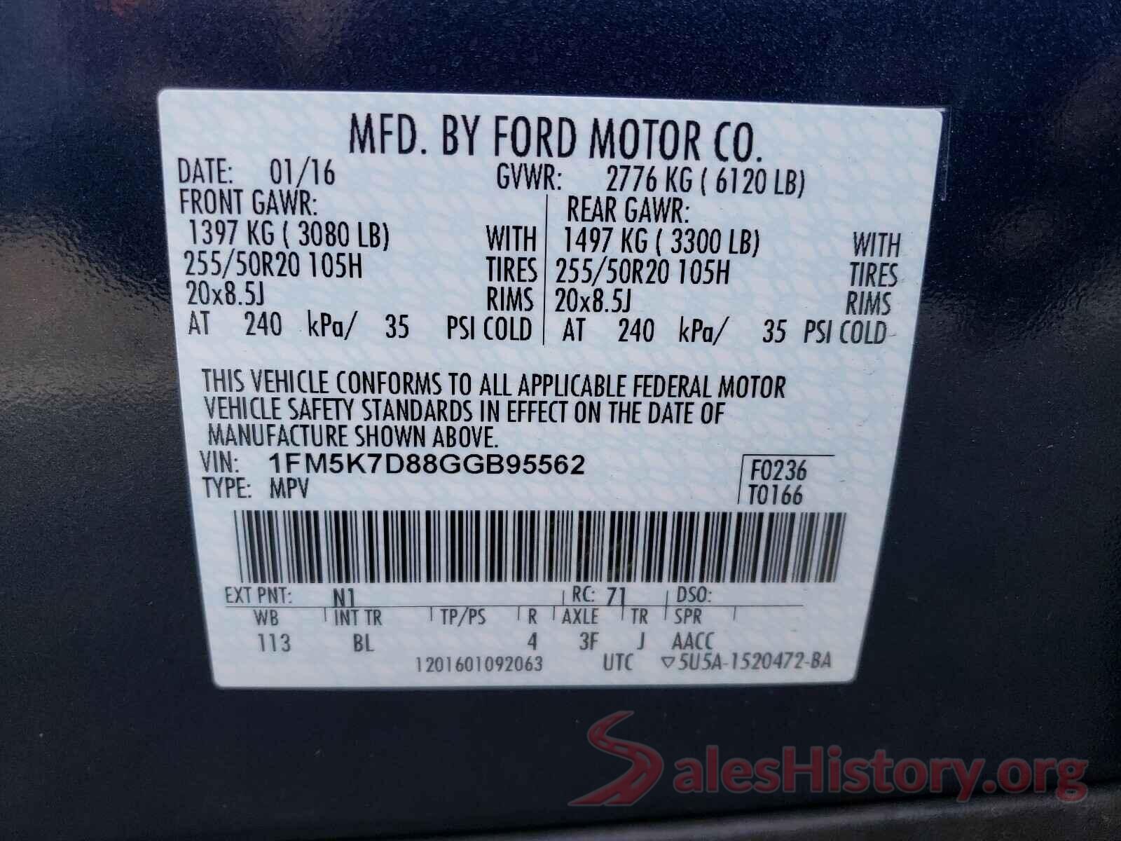 1FM5K7D88GGB95562 2016 FORD EXPLORER