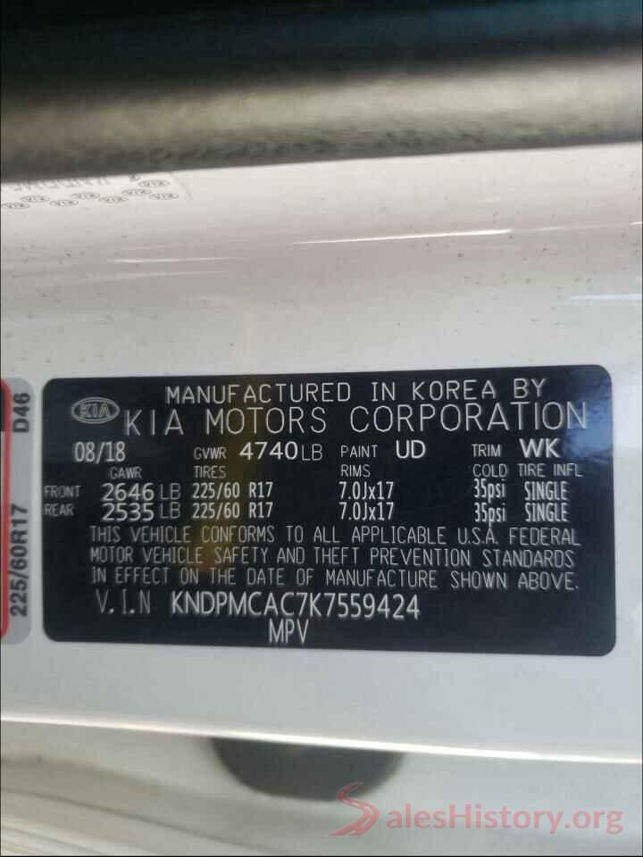 KNDPMCAC7K7559424 2019 KIA SPORTAGE