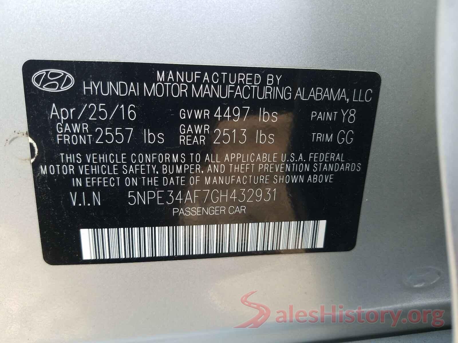 5NPE34AF7GH432931 2016 HYUNDAI SONATA