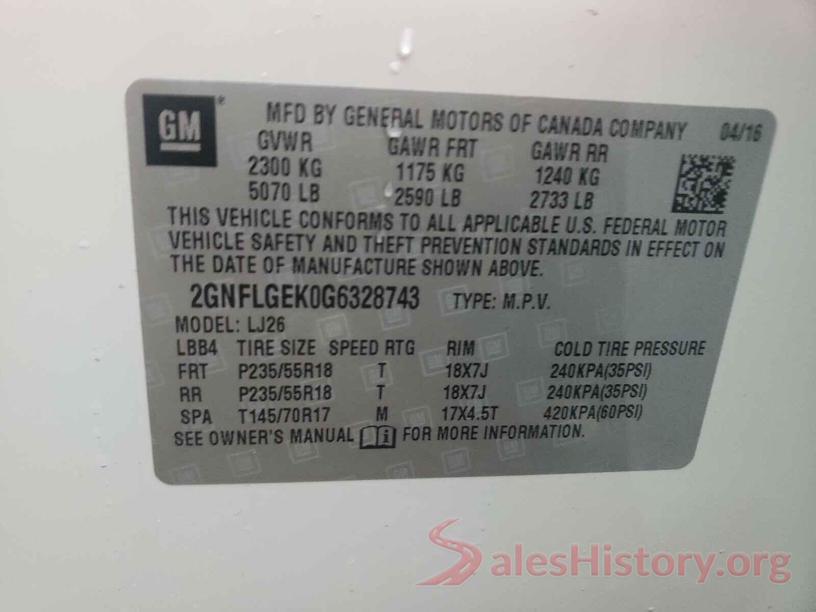 2GNFLGEK0G6328743 2016 CHEVROLET EQUINOX