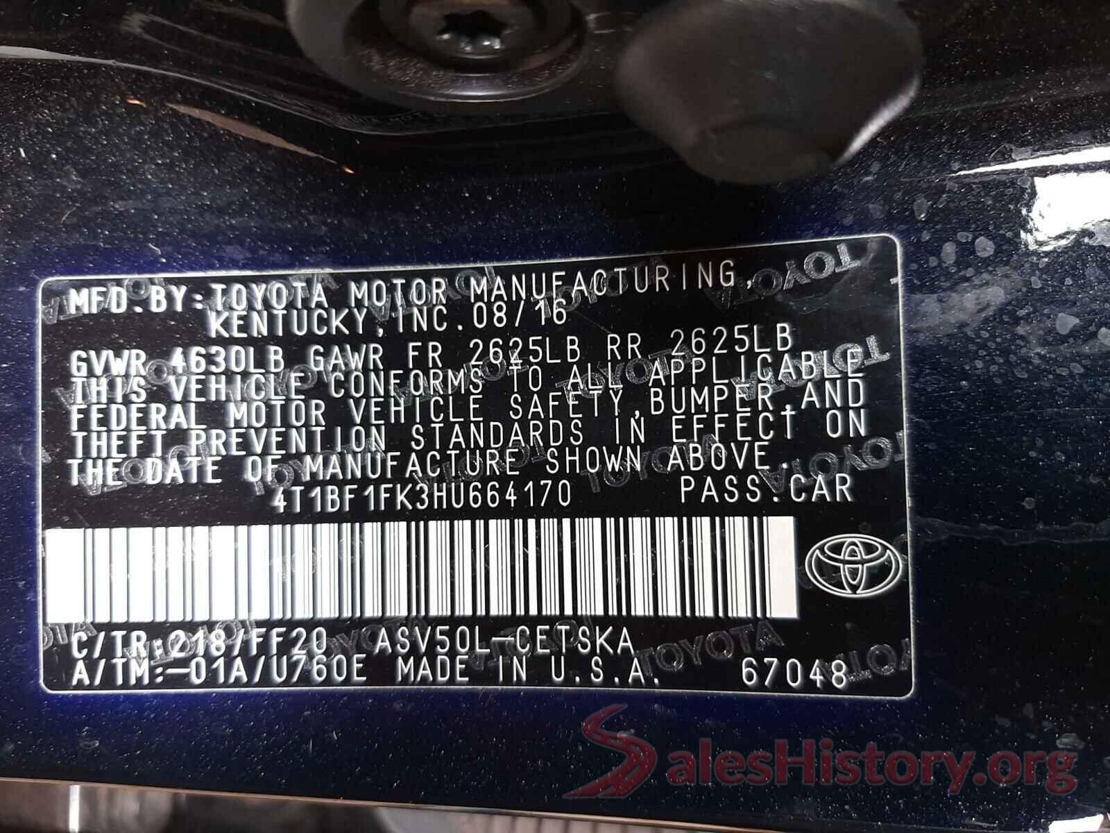 4T1BF1FK3HU664170 2017 TOYOTA CAMRY