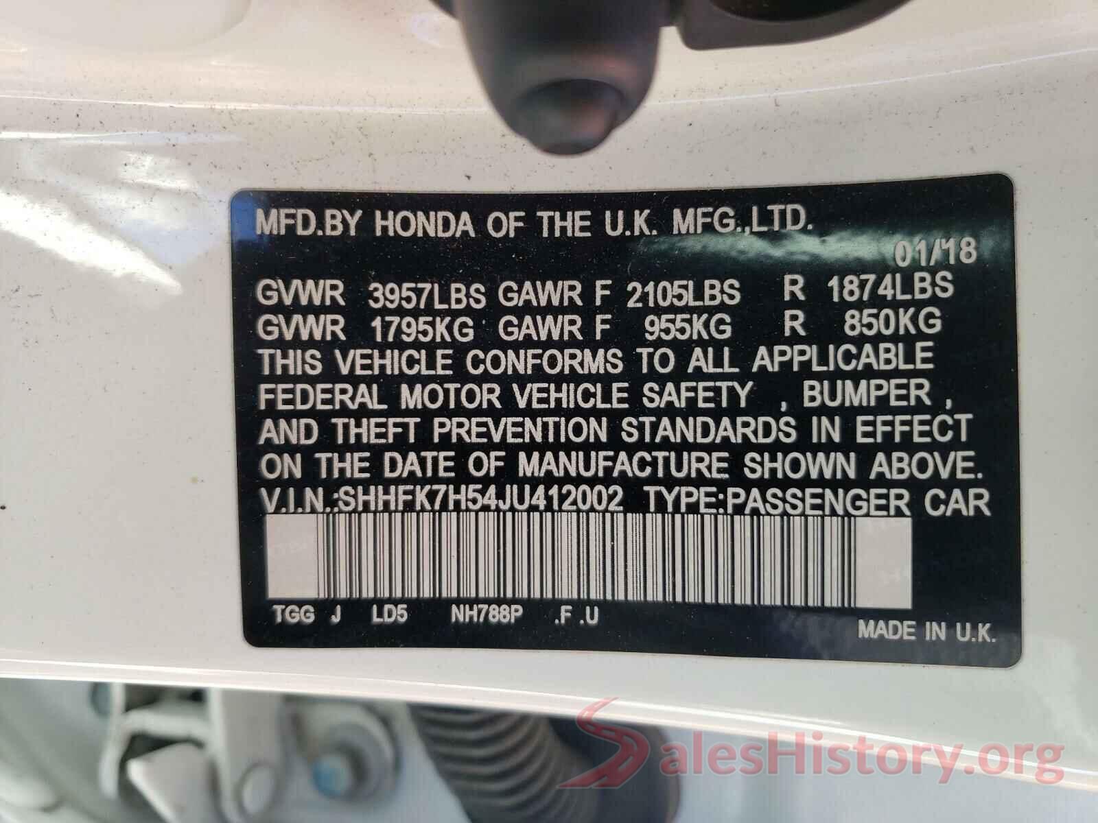 SHHFK7H54JU412002 2018 HONDA CIVIC