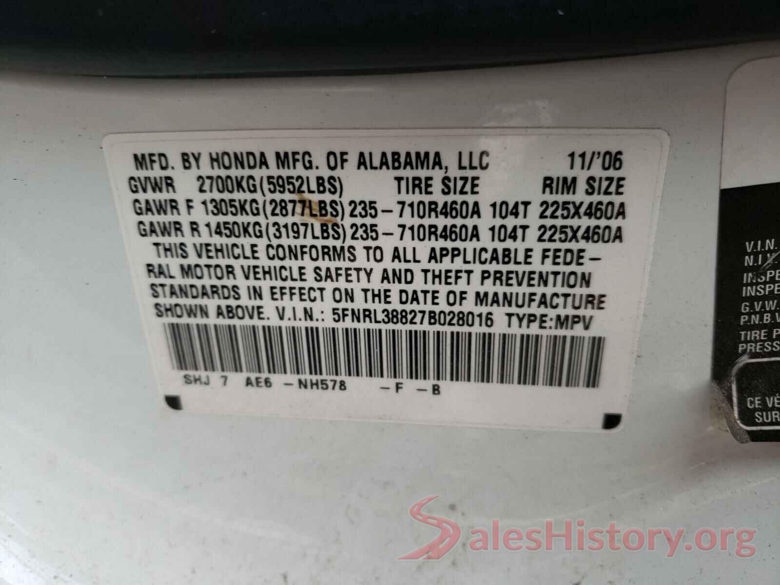 1C4HJXFN5JW301969 2007 HONDA ODYSSEY