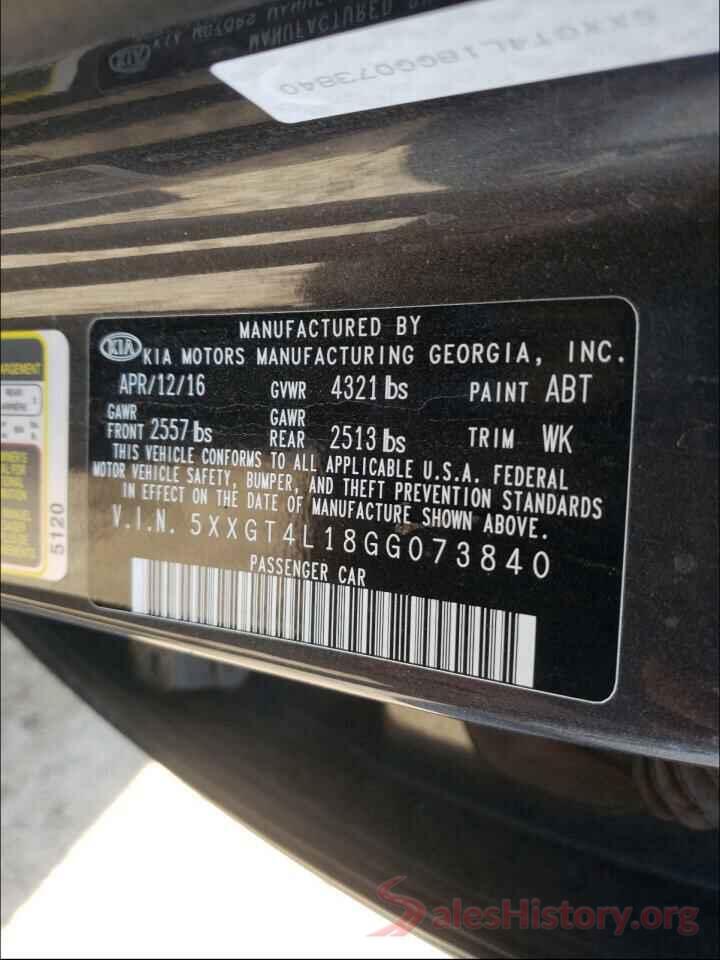 5XXGT4L18GG073840 2016 KIA OPTIMA