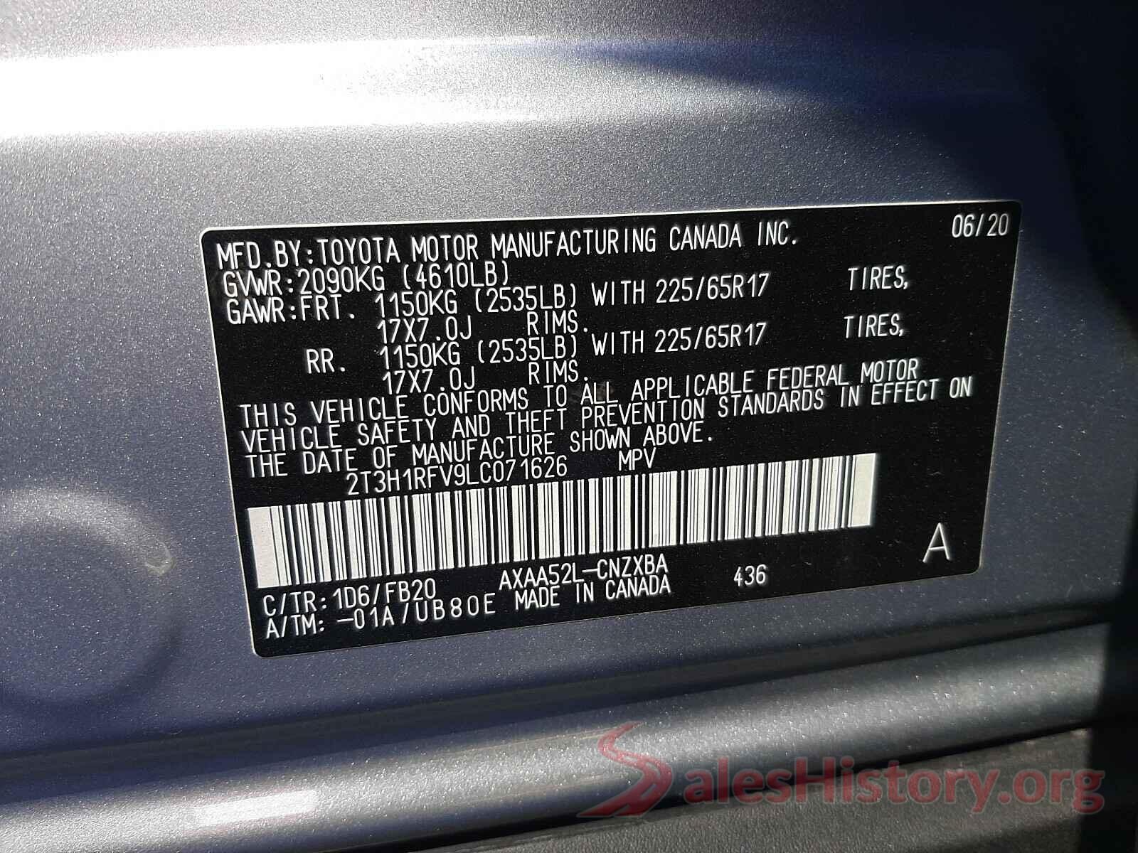 2T3H1RFV9LC071626 2020 TOYOTA RAV4