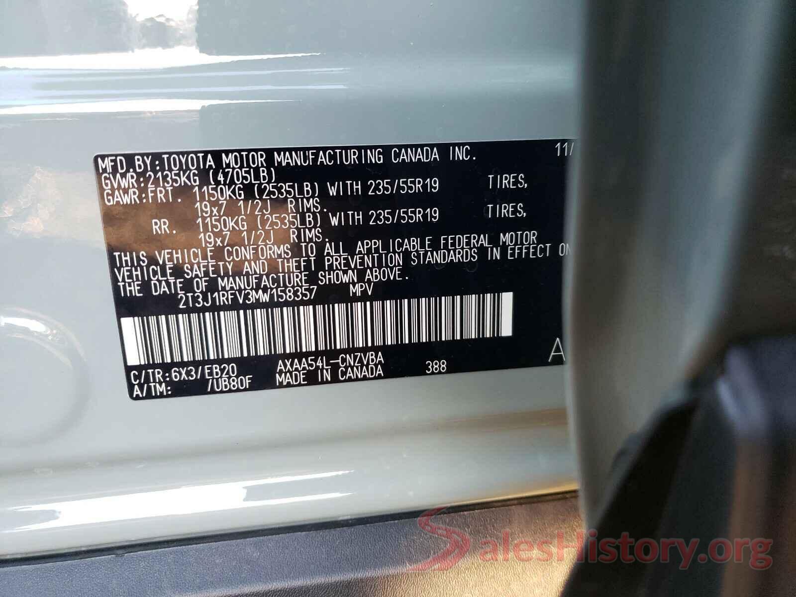 2T3J1RFV3MW158357 2021 TOYOTA RAV4