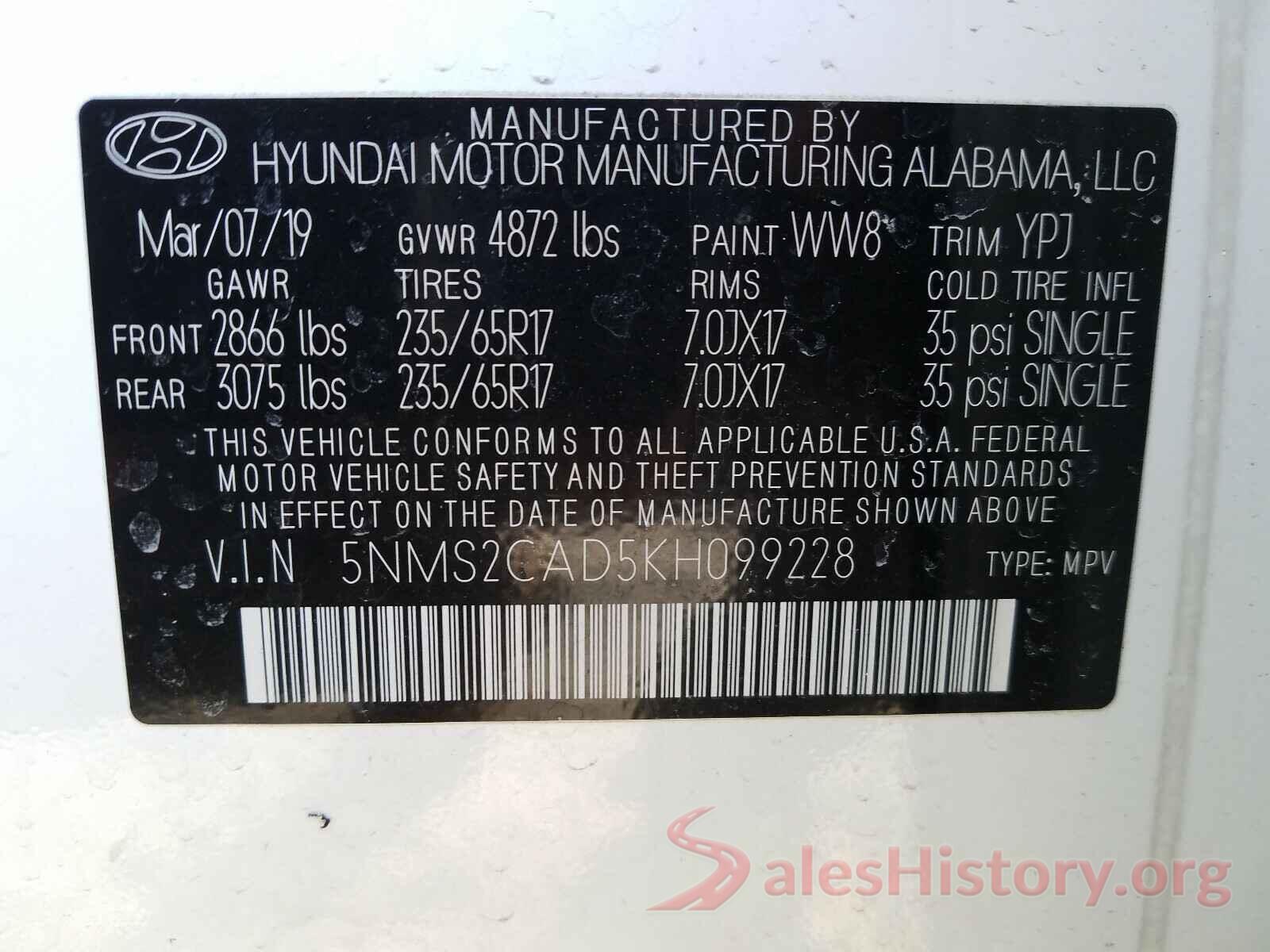 5NMS2CAD5KH099228 2019 HYUNDAI SANTA FE