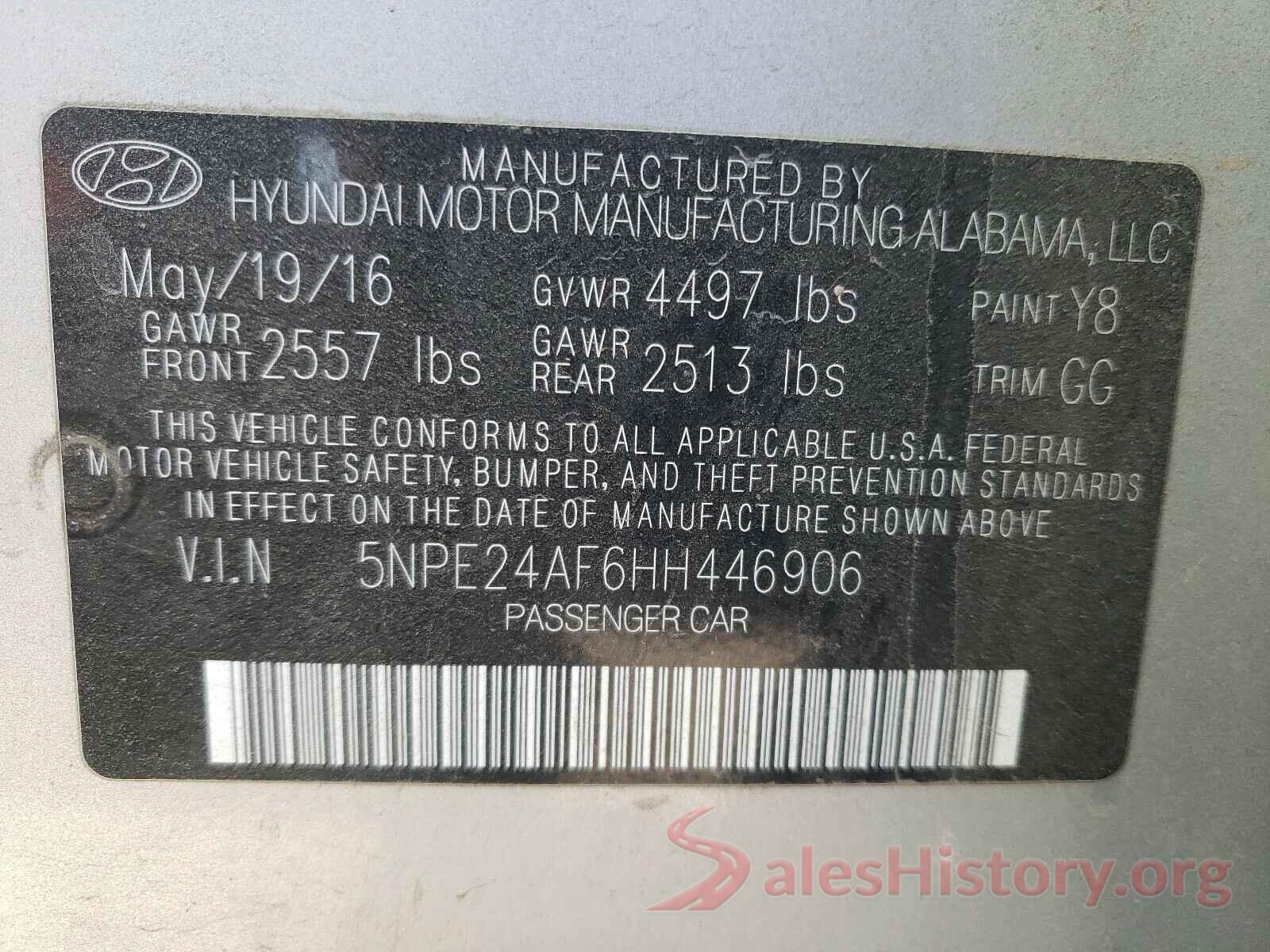 5NPE24AF6HH446906 2017 HYUNDAI SONATA