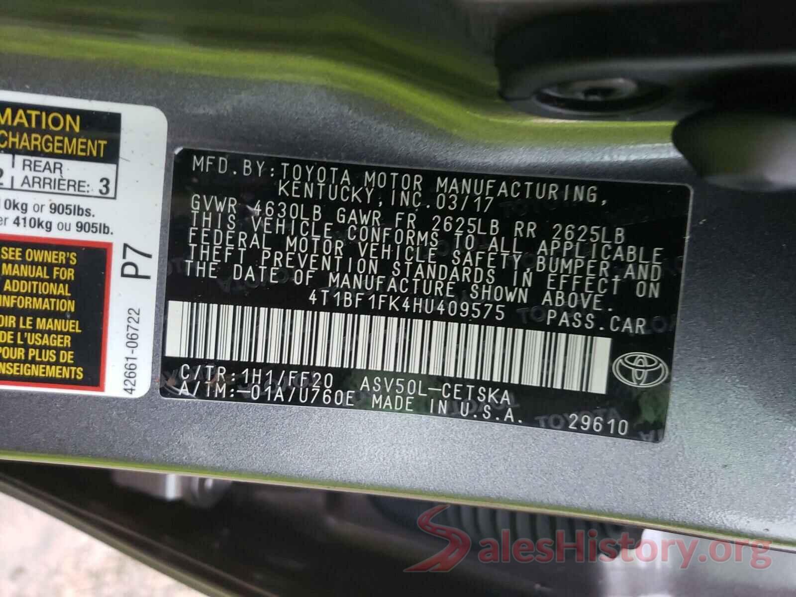 4T1BF1FK4HU409575 2017 TOYOTA CAMRY