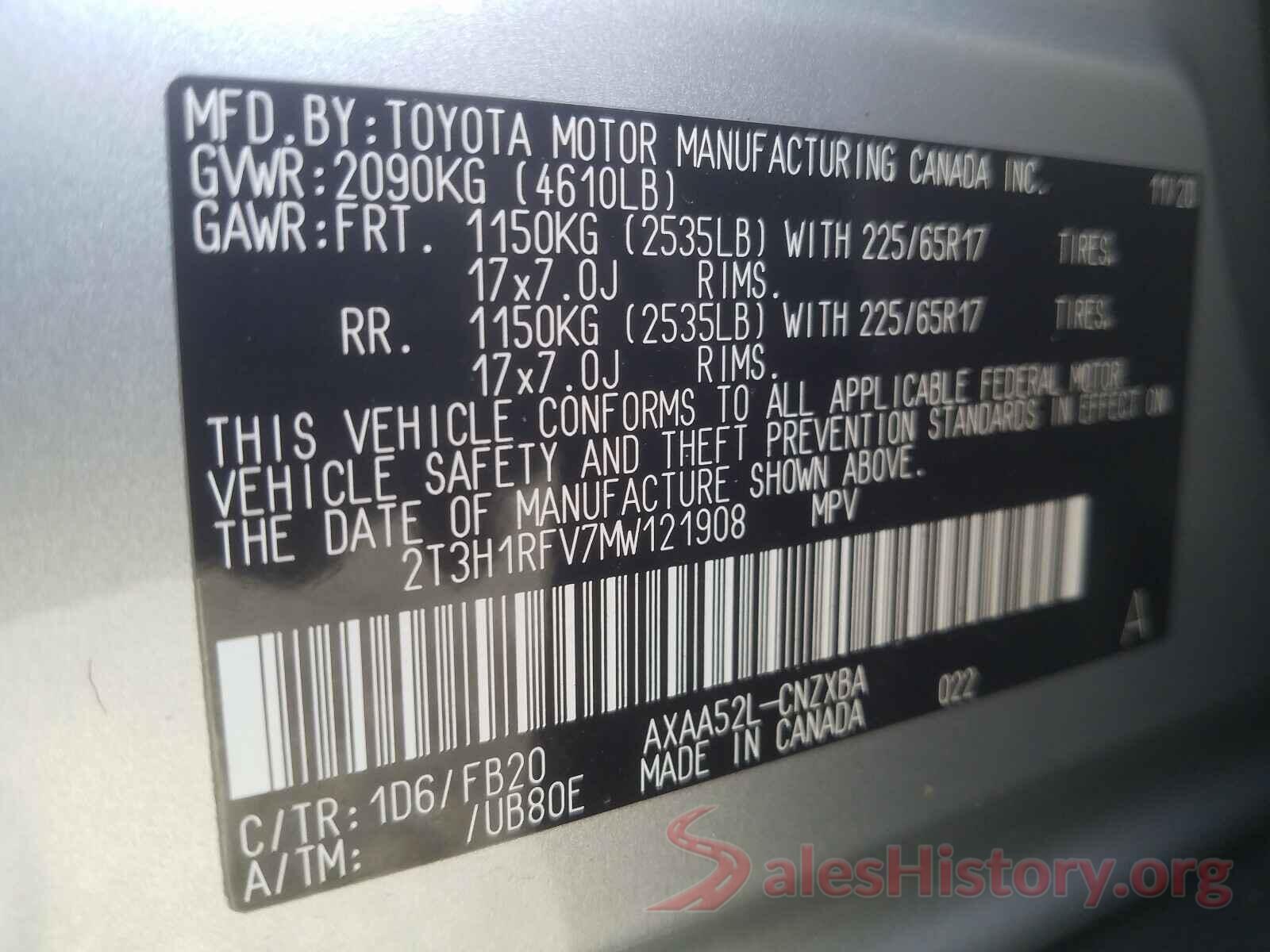 2T3H1RFV7MW121908 2021 TOYOTA RAV4