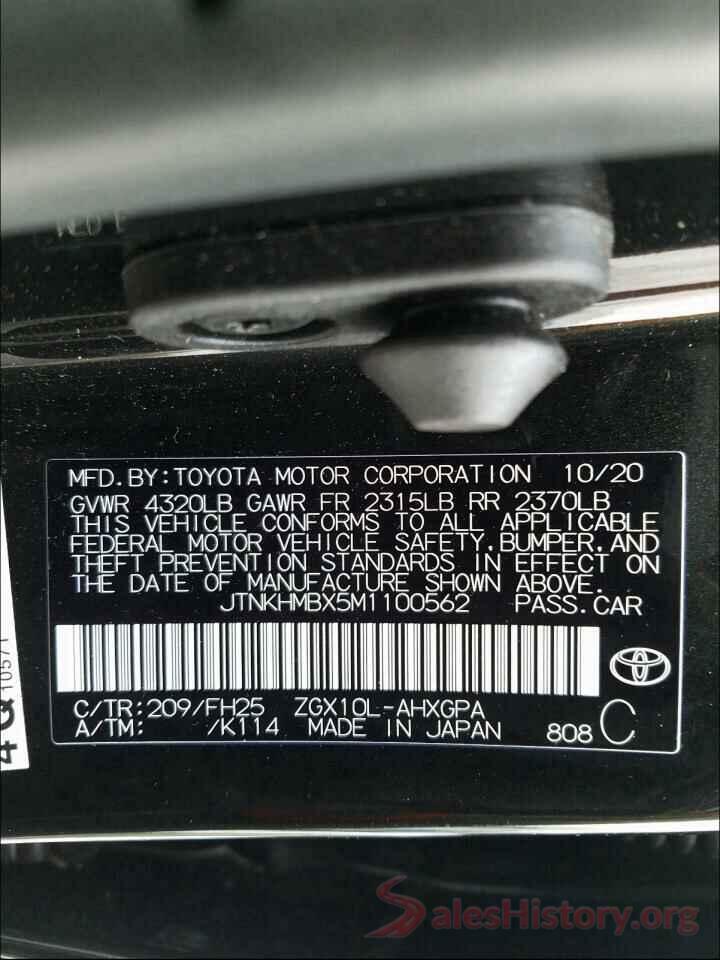 JTNKHMBX5M1100562 2021 TOYOTA C-HR