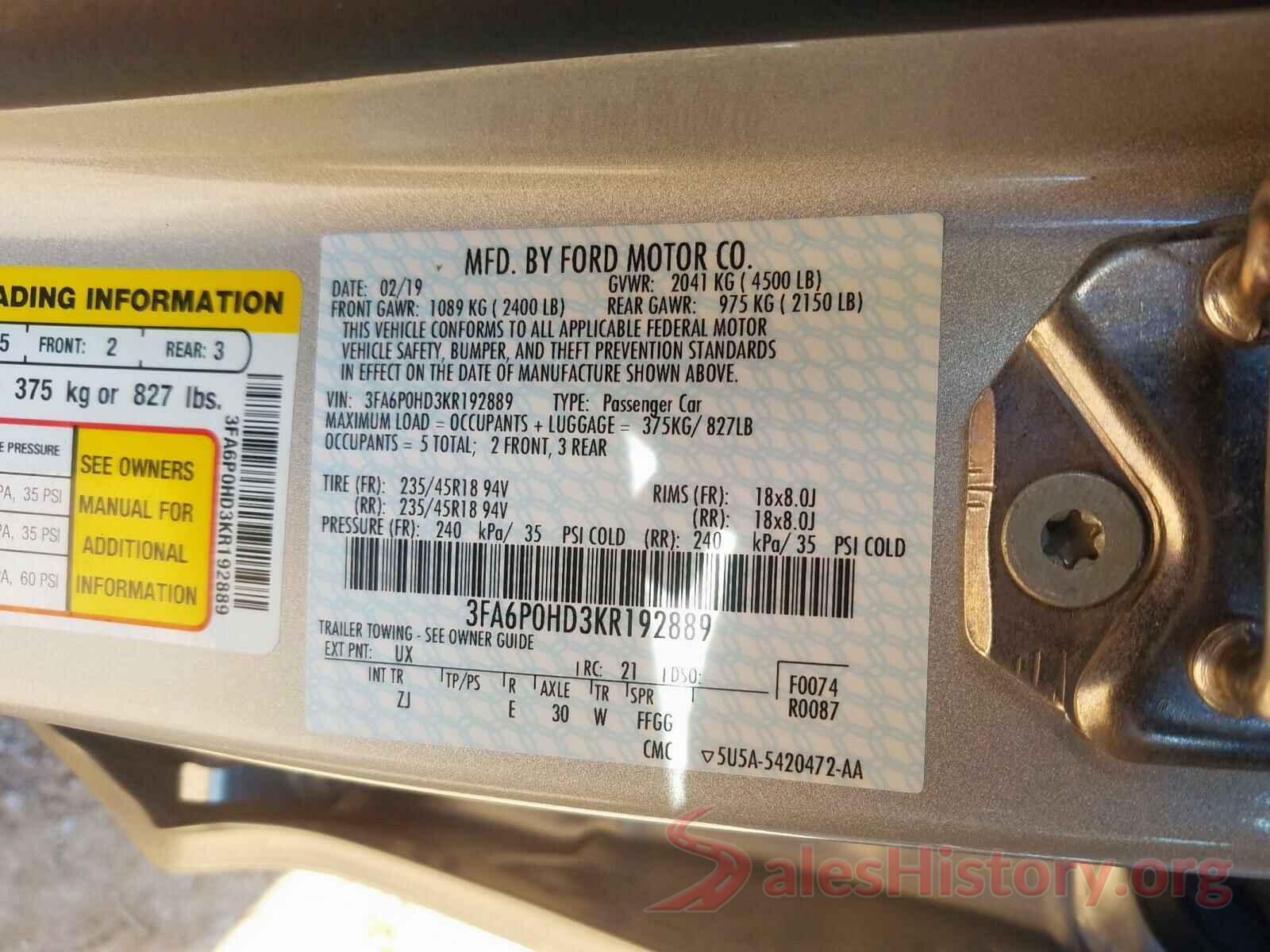 5NPE24AF9GH316018 2019 FORD FUSION