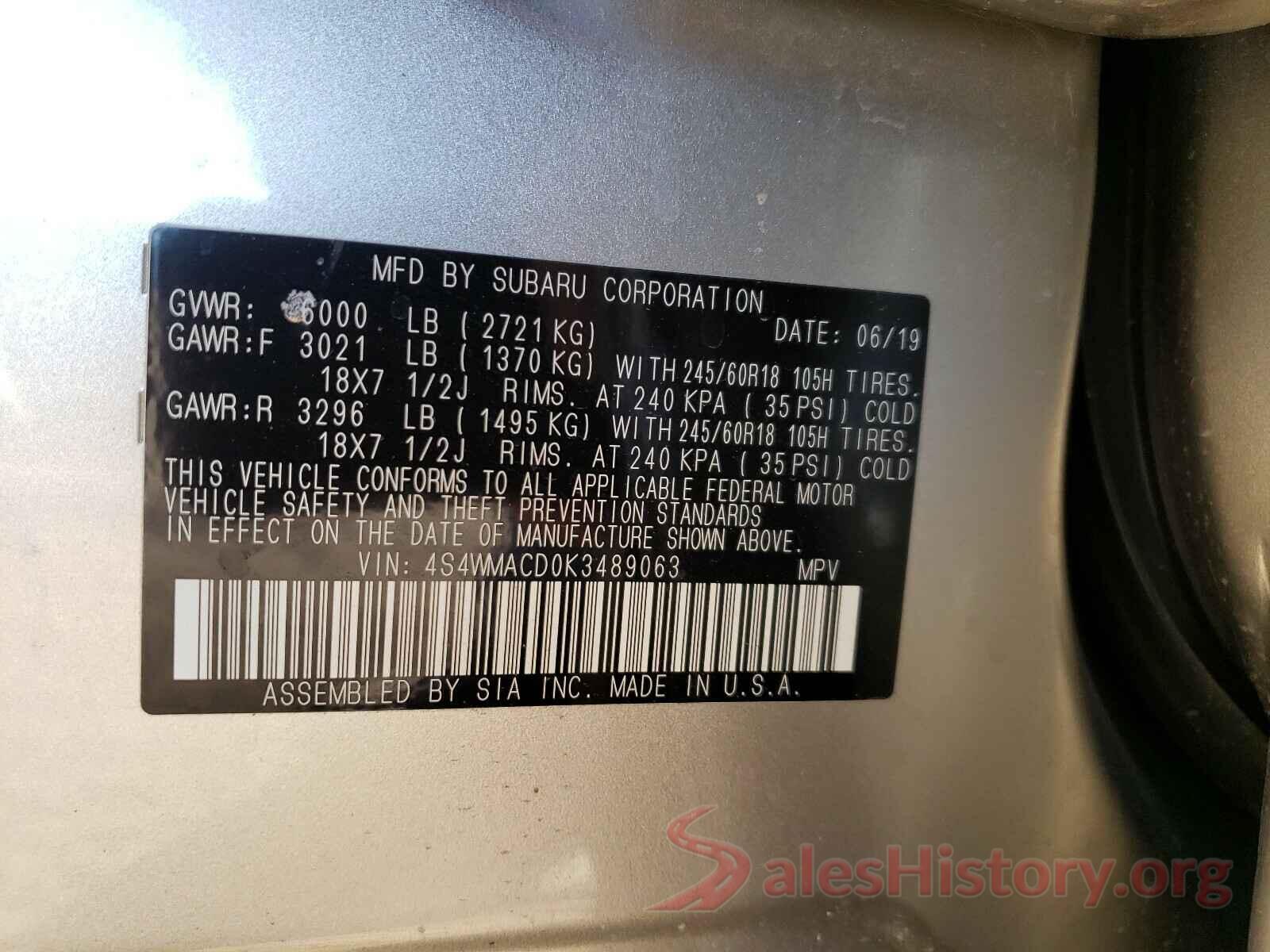 4S4WMACD0K3489063 2019 SUBARU ALL MODELS