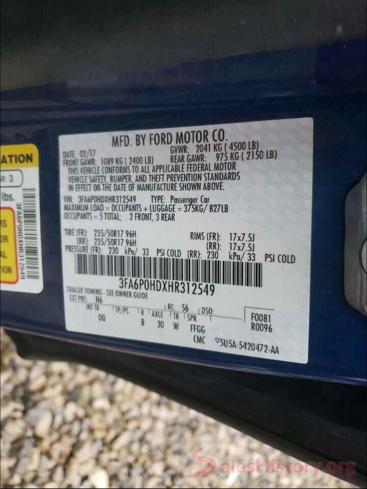 3FA6P0HDXHR312549 2017 FORD FUSION