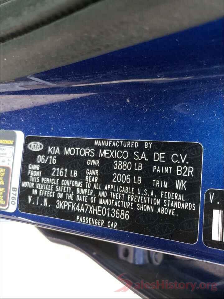 3KPFK4A7XHE013686 2017 KIA FORTE