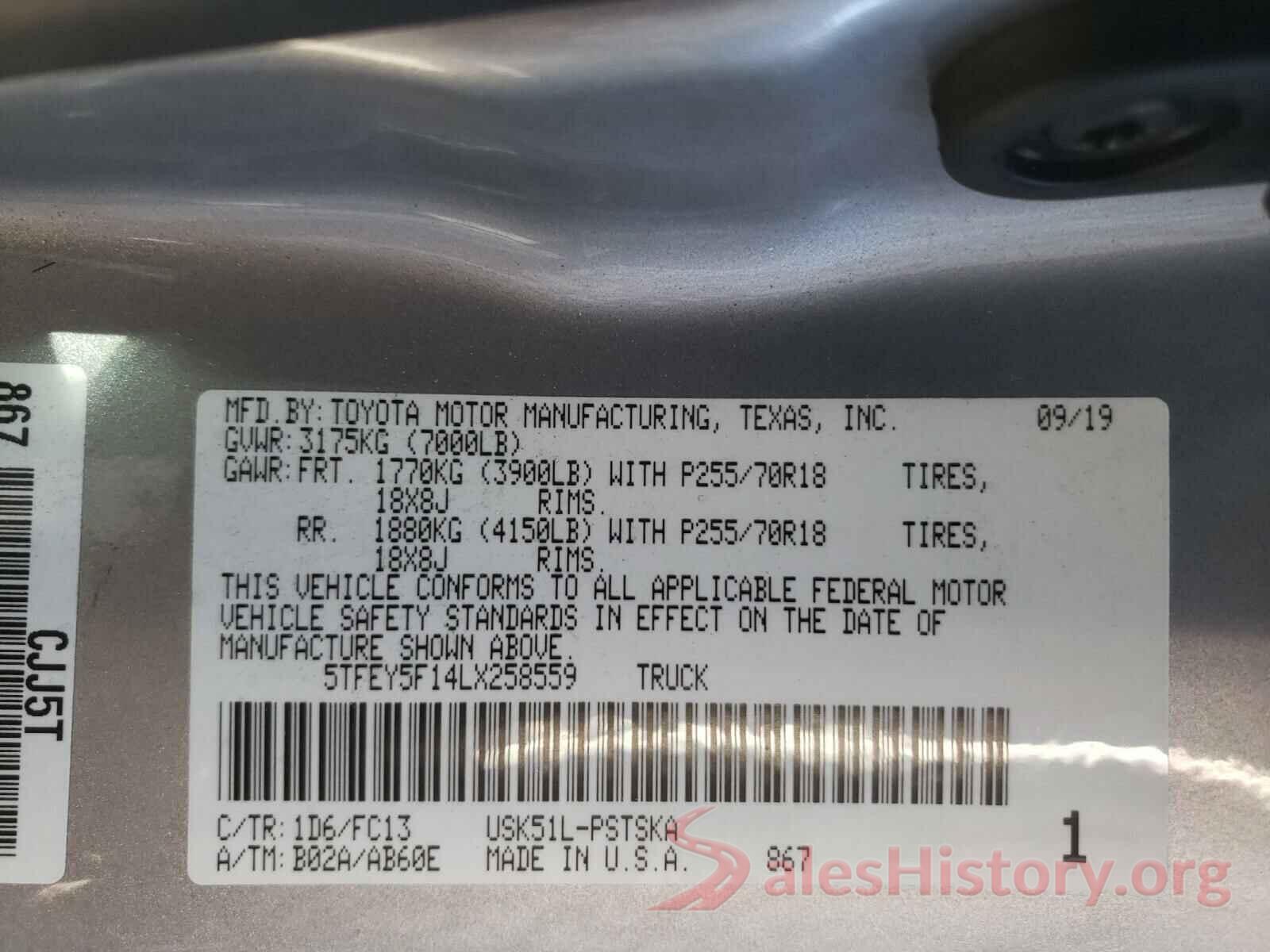 5TFEY5F14LX258559 2020 TOYOTA TUNDRA