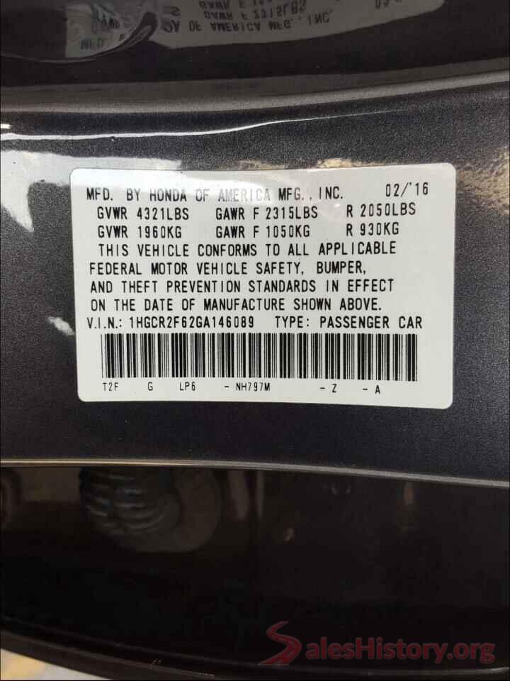 1HGCR2F62GA146089 2016 HONDA ACCORD