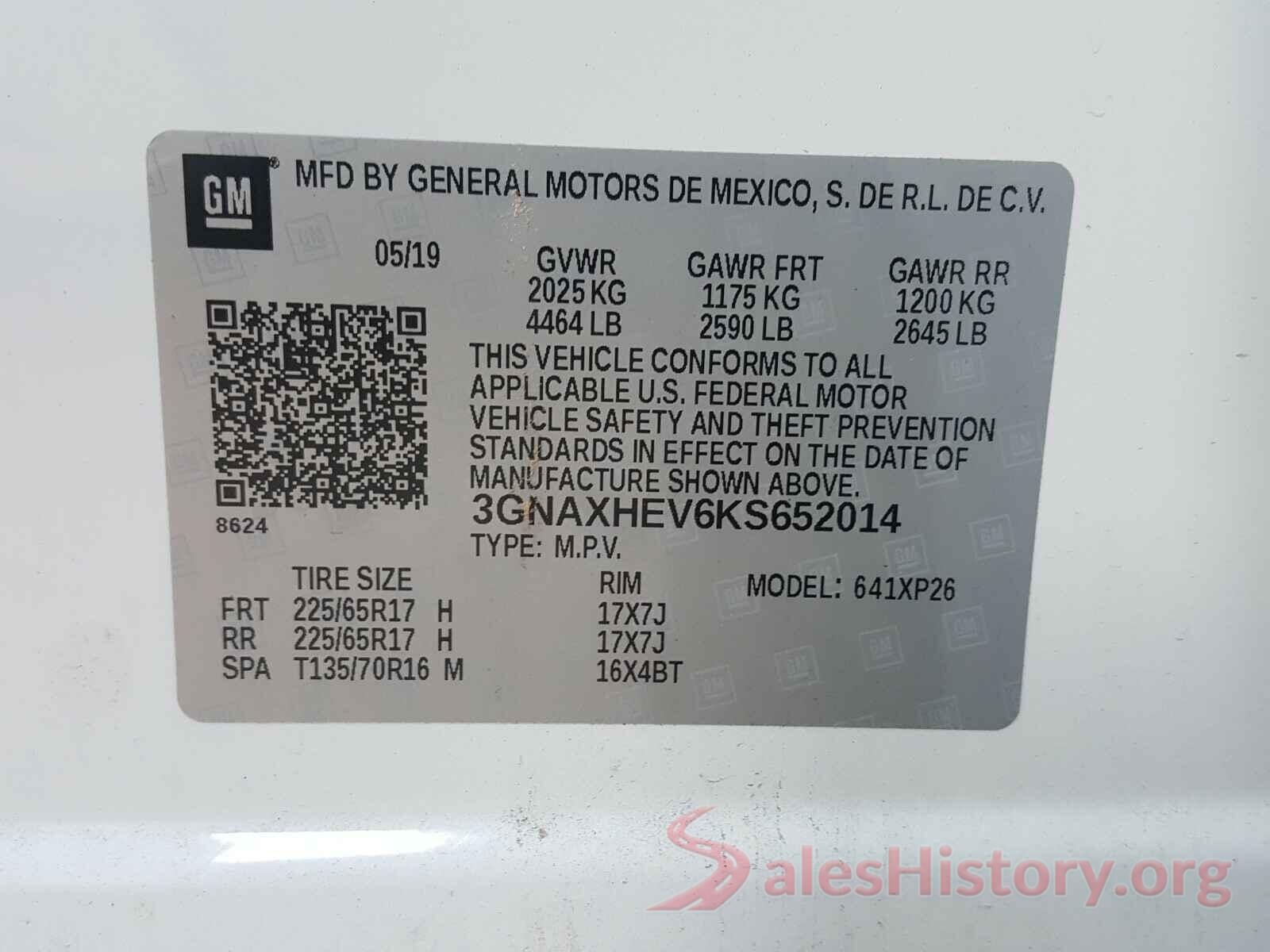 3GNAXHEV6KS652014 2019 CHEVROLET EQUINOX