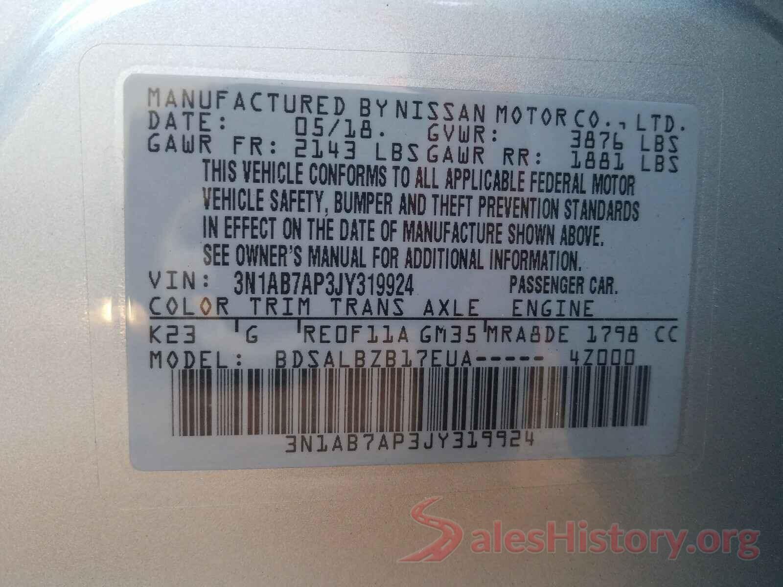 3N1AB7AP3JY319924 2018 NISSAN SENTRA