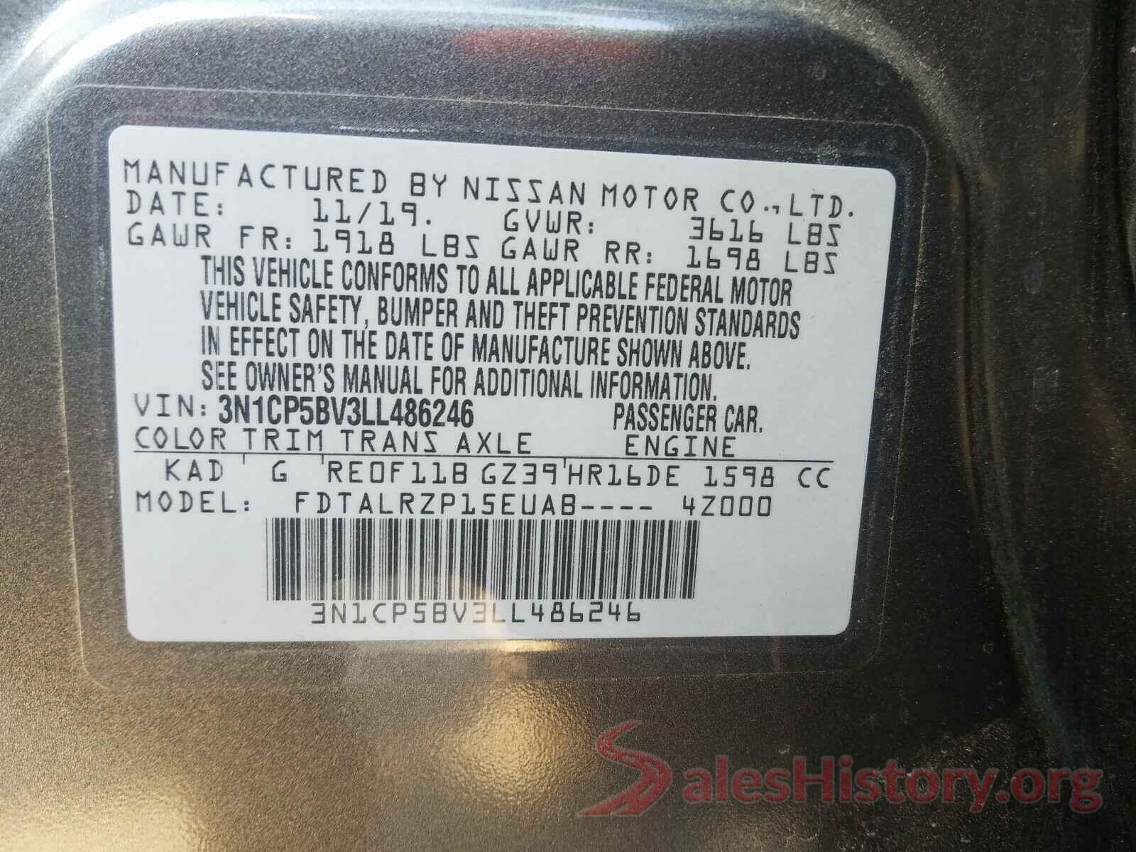 3N1CP5BV3LL486246 2020 NISSAN KICKS