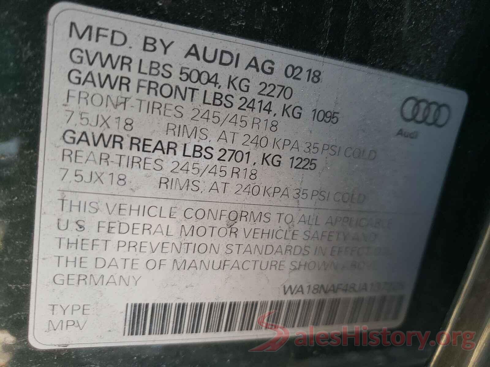 WA18NAF48JA137228 2018 AUDI A4