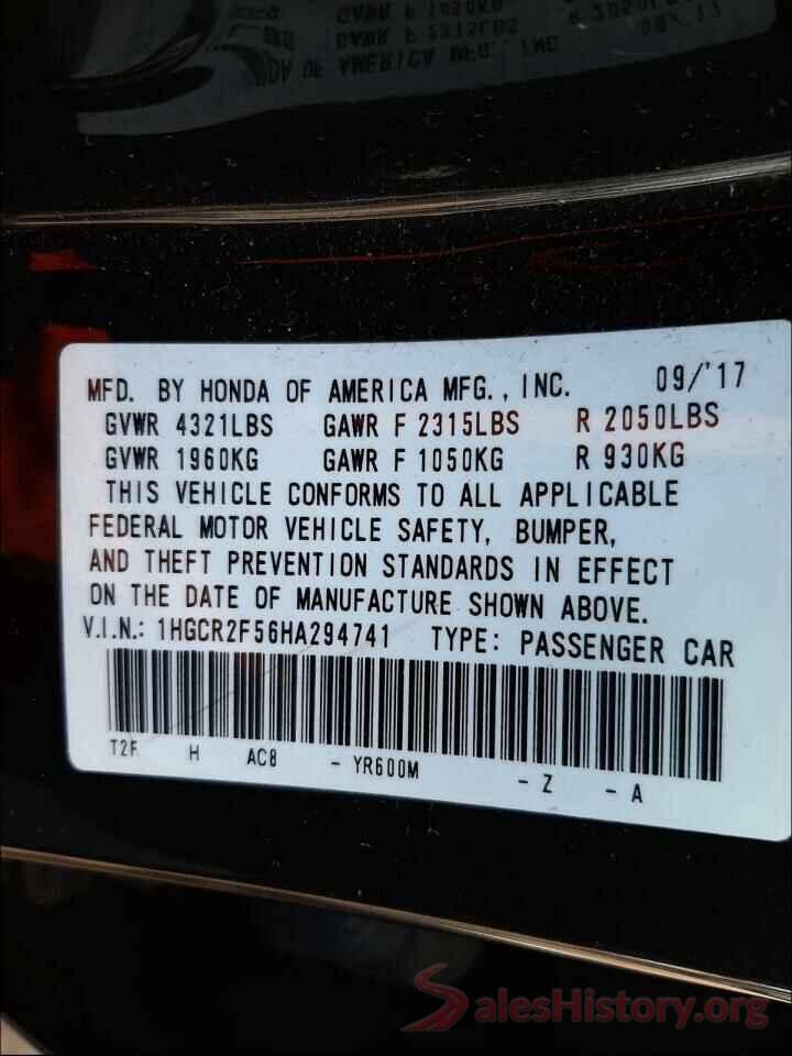 1HGCR2F56HA294741 2017 HONDA ACCORD