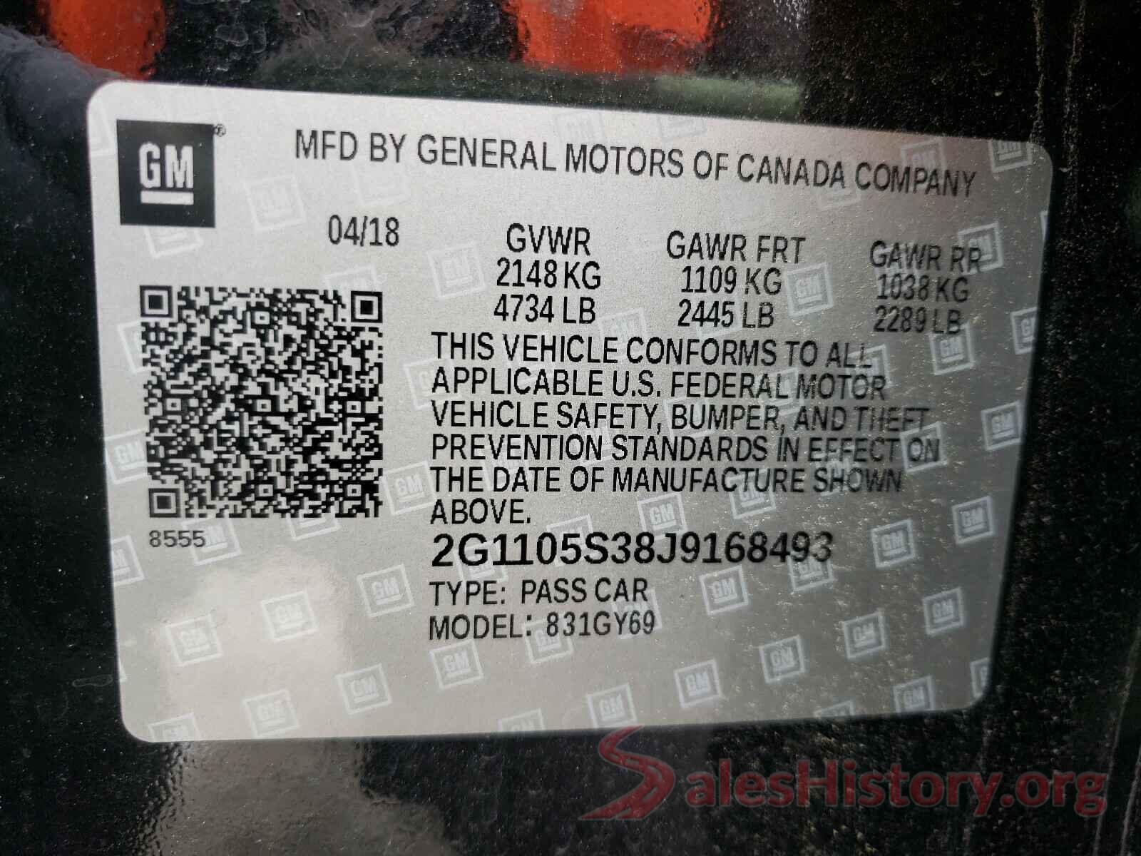 2G1105S38J9168493 2018 CHEVROLET IMPALA