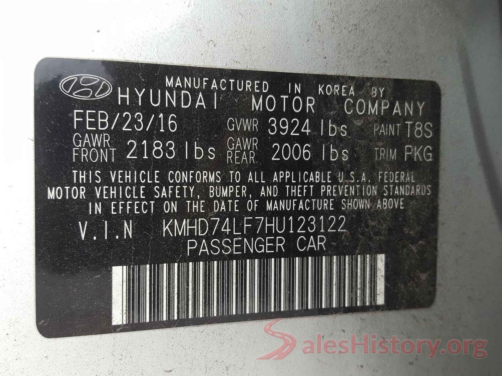 KMHD74LF7HU123122 2017 HYUNDAI ELANTRA