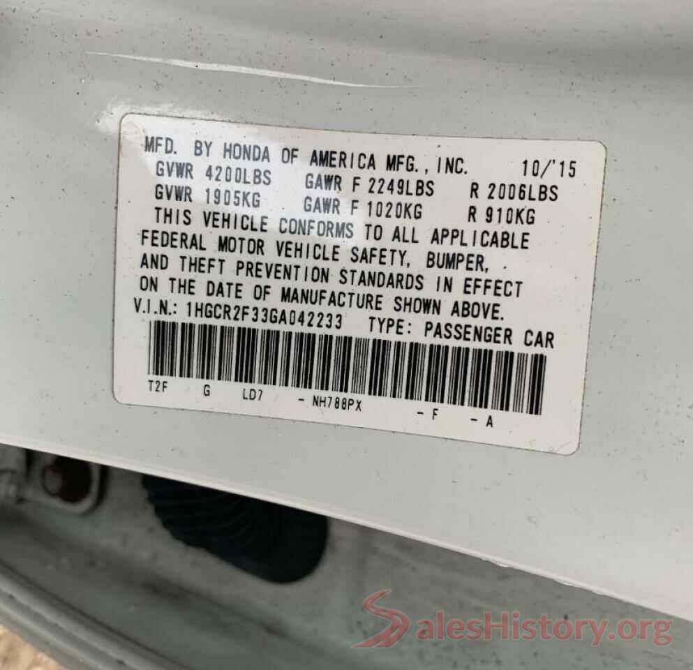 1HGCR2F33GA042233 2016 HONDA ACCORD