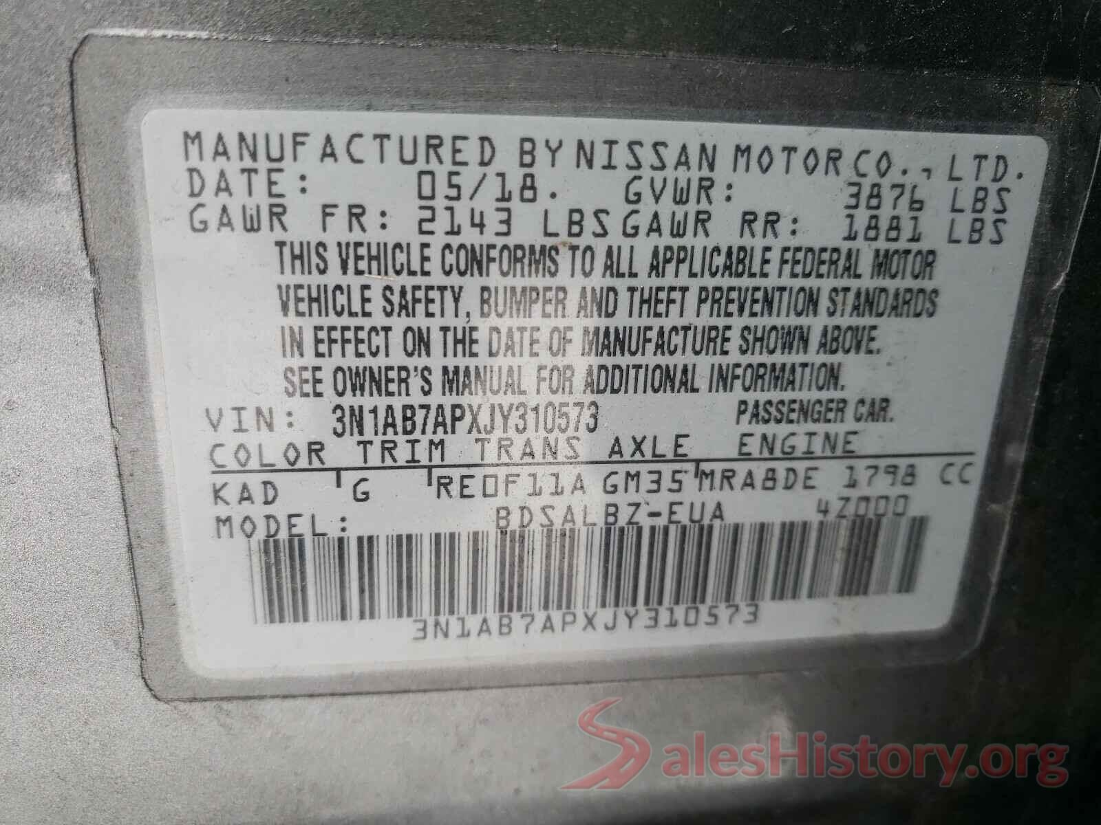 3N1AB7APXJY310573 2018 NISSAN SENTRA