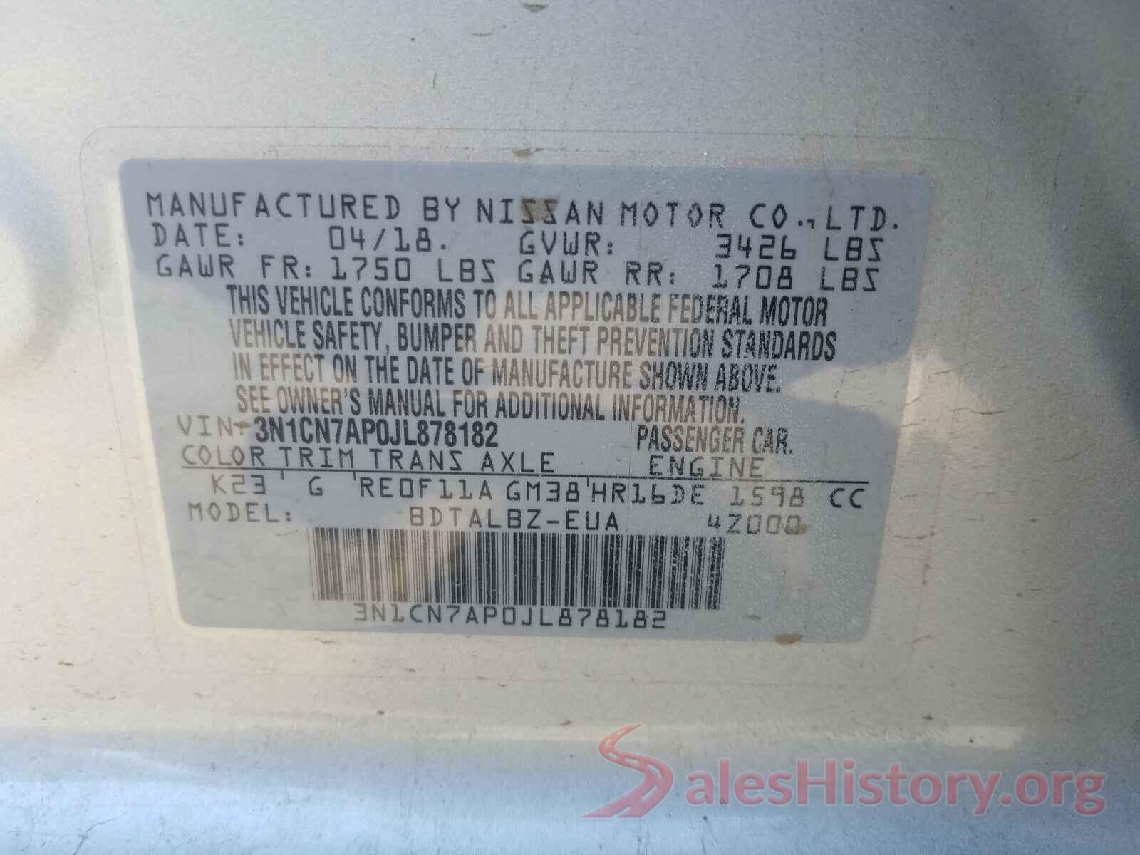 3N1CN7AP0JL878182 2018 NISSAN VERSA