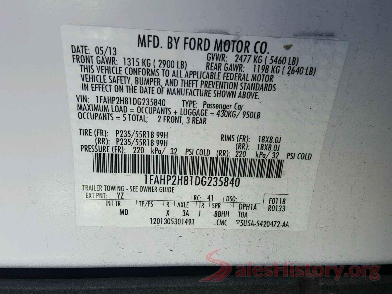 5TDDKRFHXGS316400 2013 FORD TAURUS