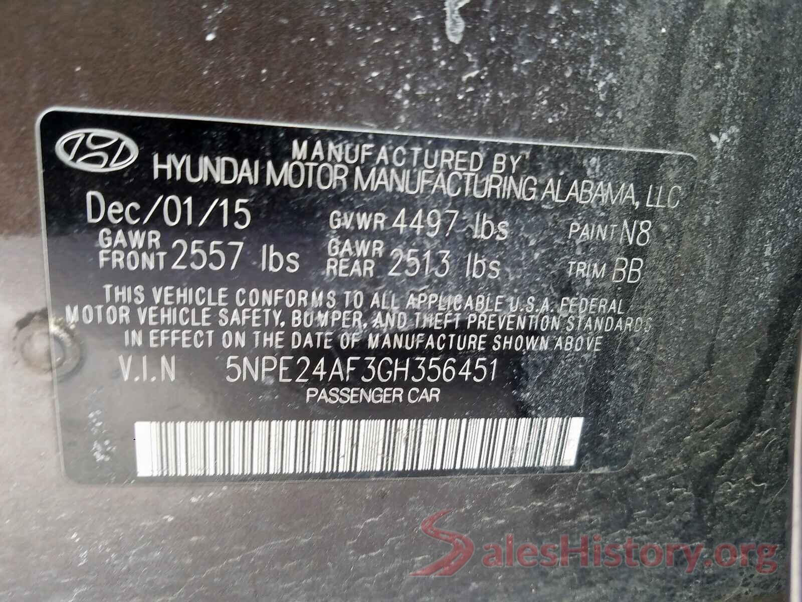 5NPE24AF3GH356451 2016 HYUNDAI SONATA