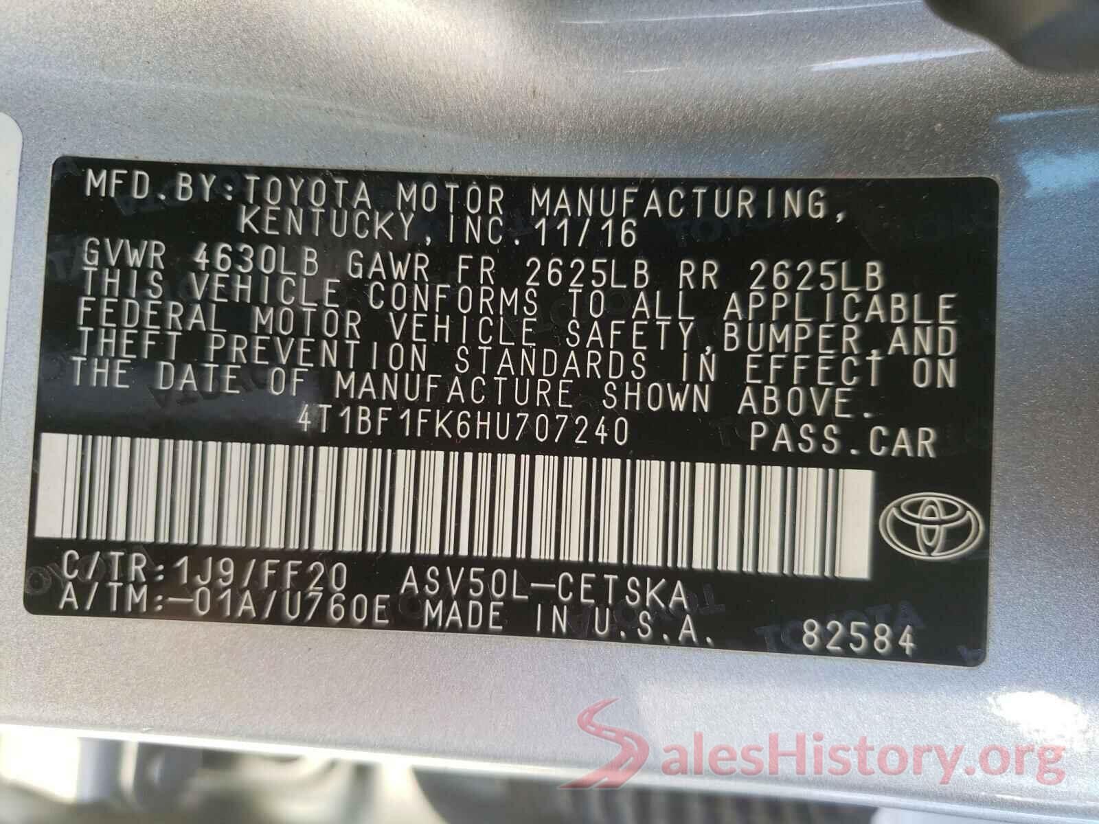 4T1BF1FK6HU707240 2017 TOYOTA CAMRY