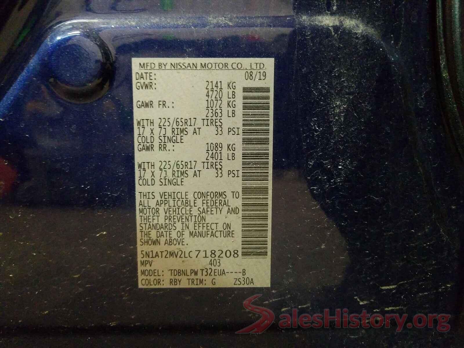 5N1AT2MV2LC718208 2020 NISSAN ROGUE