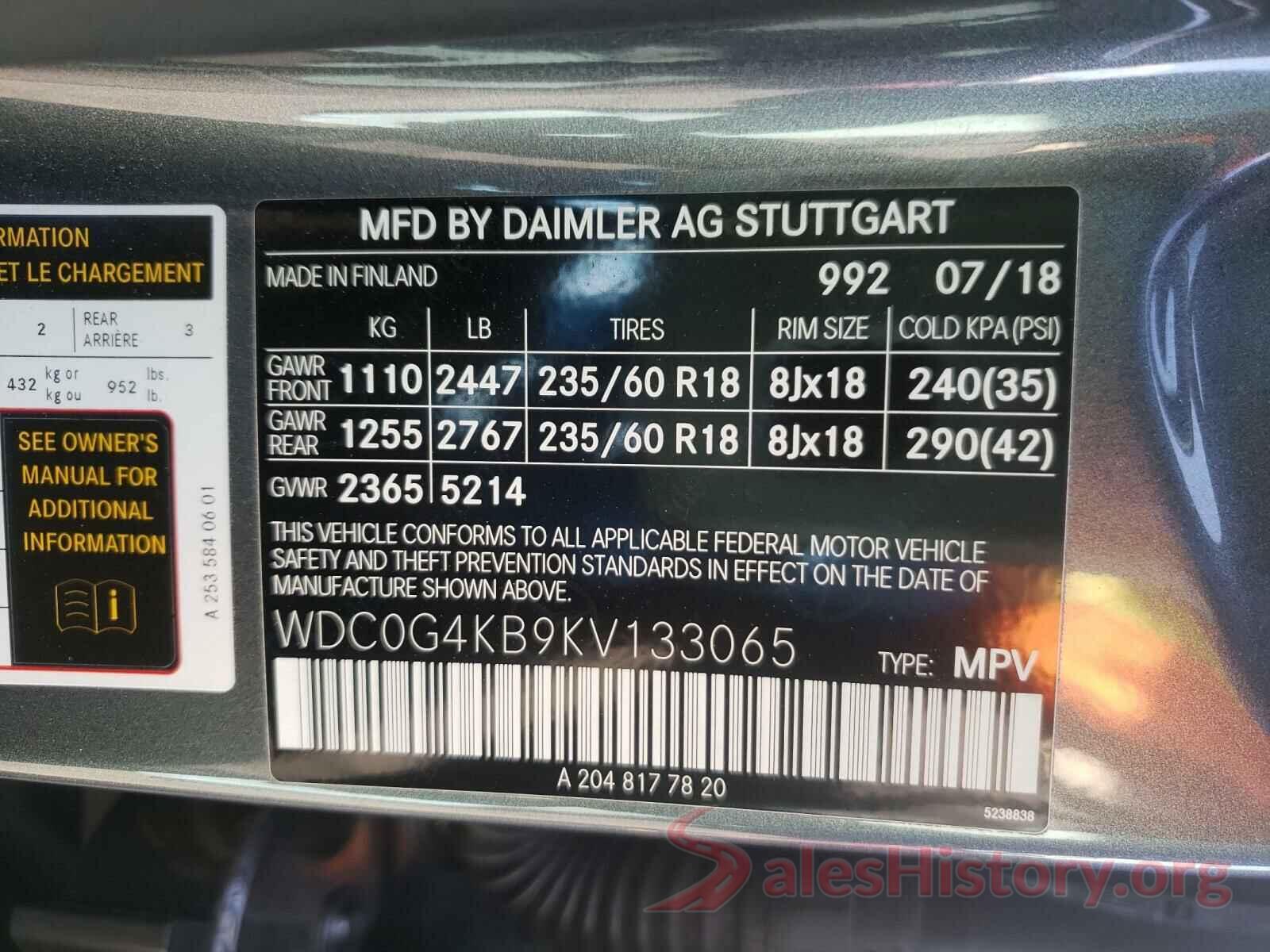 WDC0G4KB9KV133065 2019 MERCEDES-BENZ G CLASS