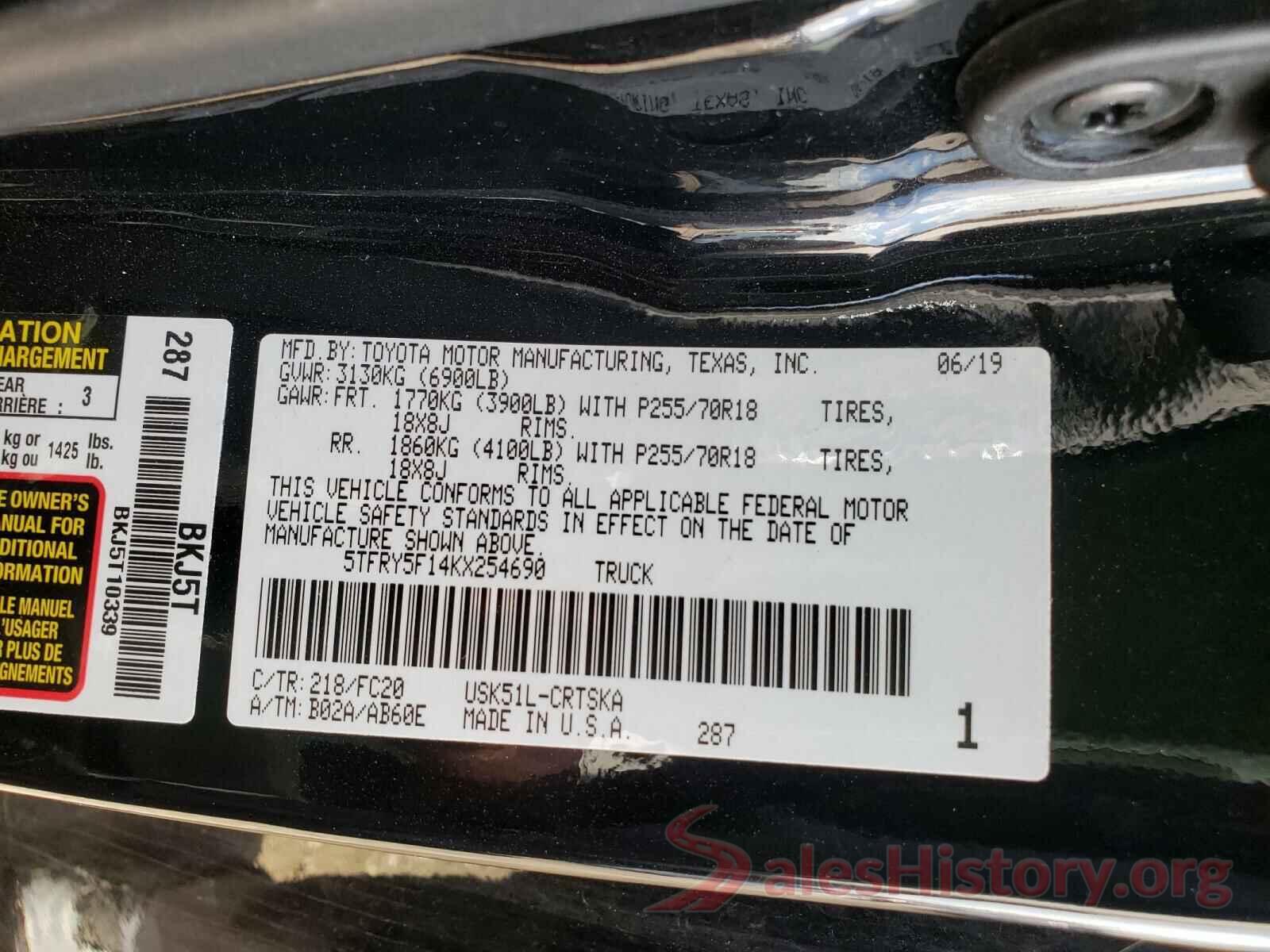 5TFRY5F14KX254690 2019 TOYOTA TUNDRA