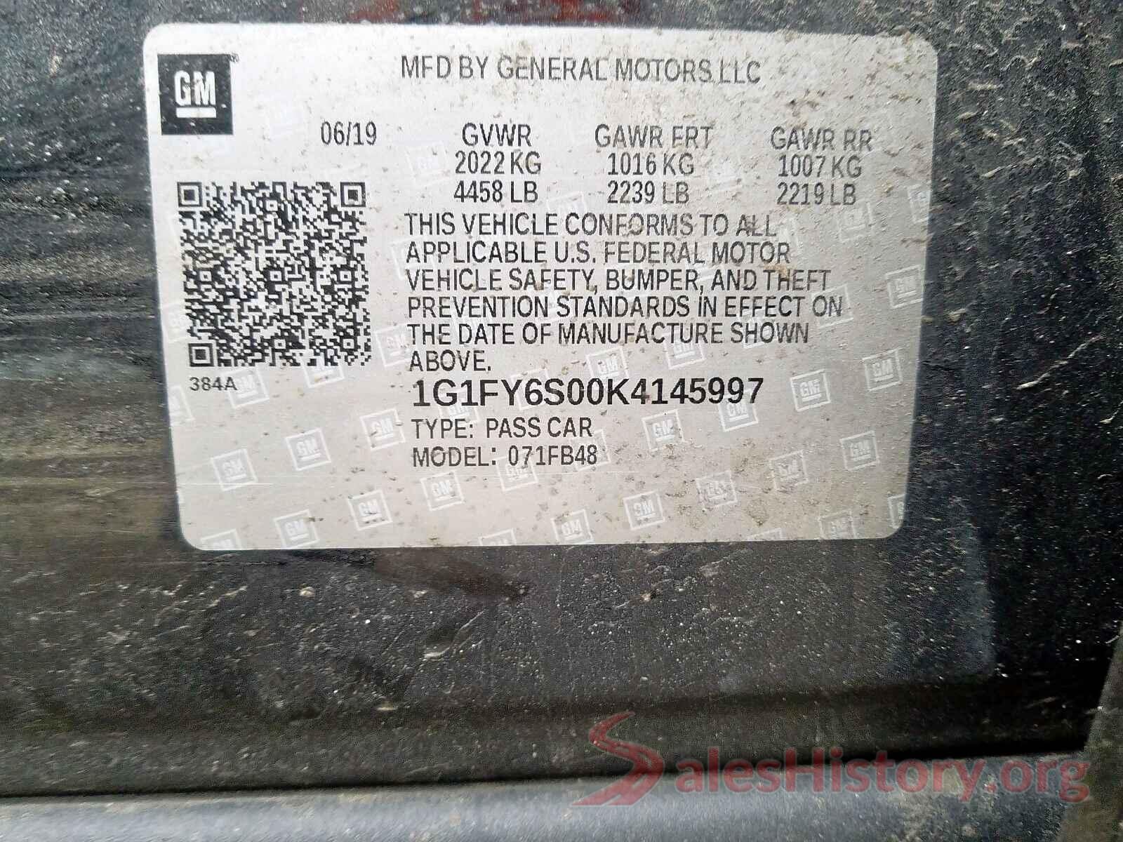 1G1FY6S00K4145997 2019 CHEVROLET BOLT