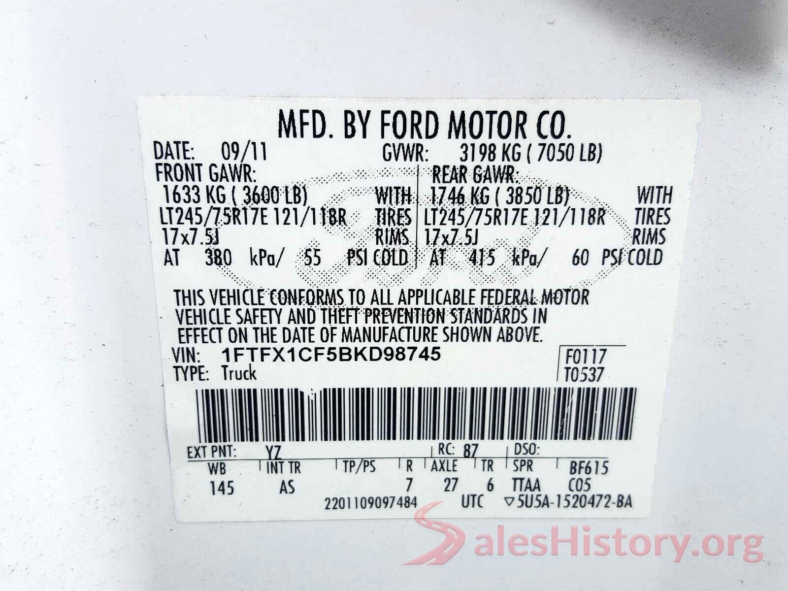 1HGCV1F37JA172285 2011 FORD F150