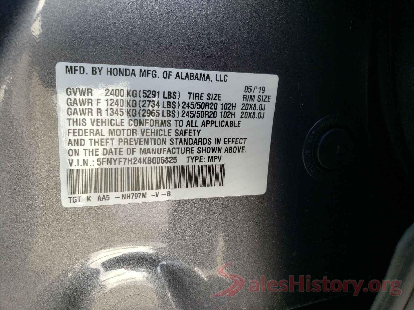 5FNYF7H24KB006825 2019 HONDA PASSPORT