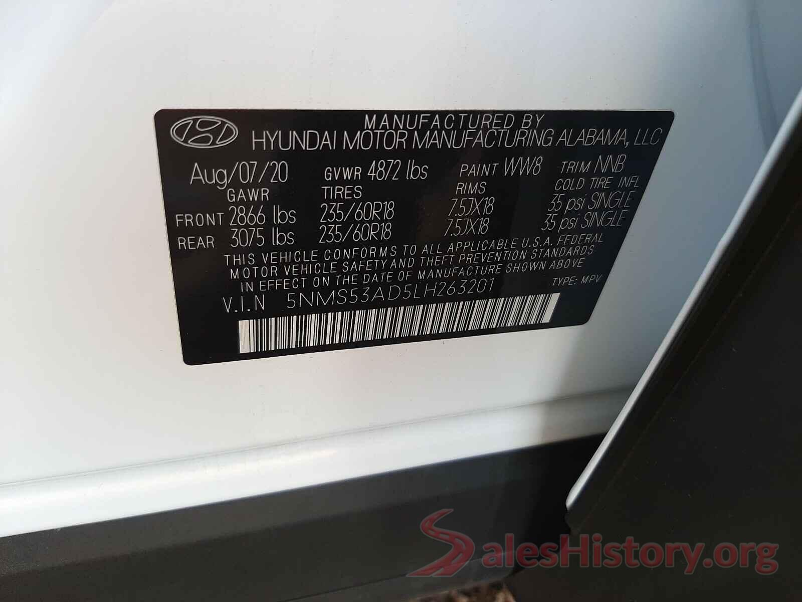 5NMS53AD5LH263201 2020 HYUNDAI SANTA FE