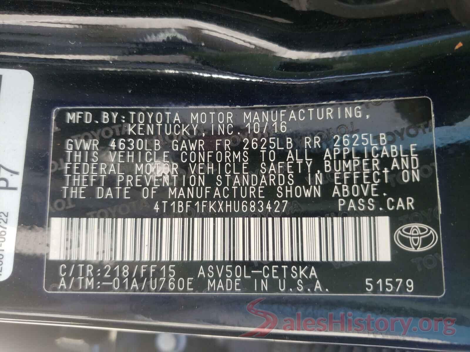 4T1BF1FKXHU683427 2017 TOYOTA CAMRY