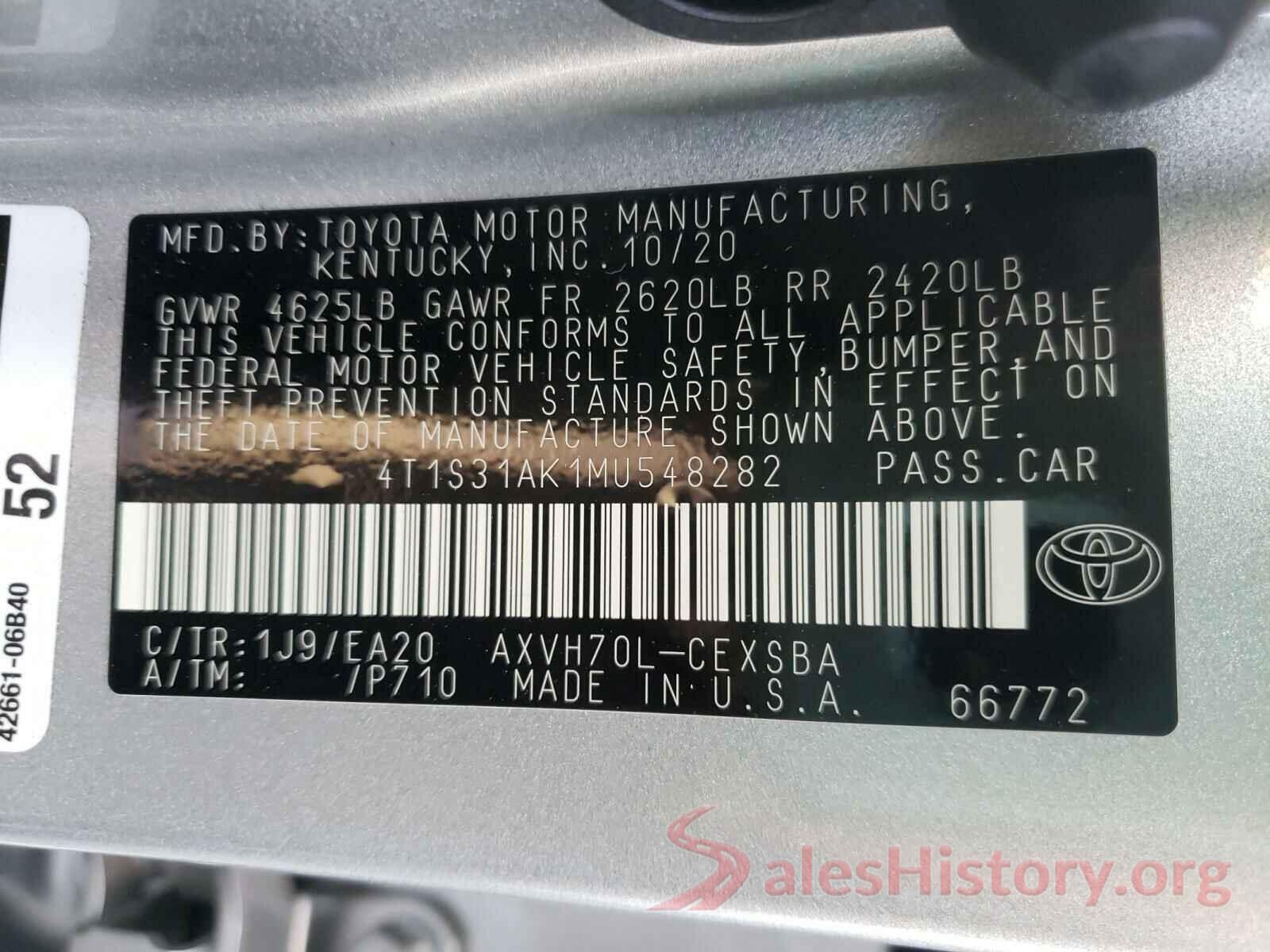 4T1S31AK1MU548282 2021 TOYOTA CAMRY