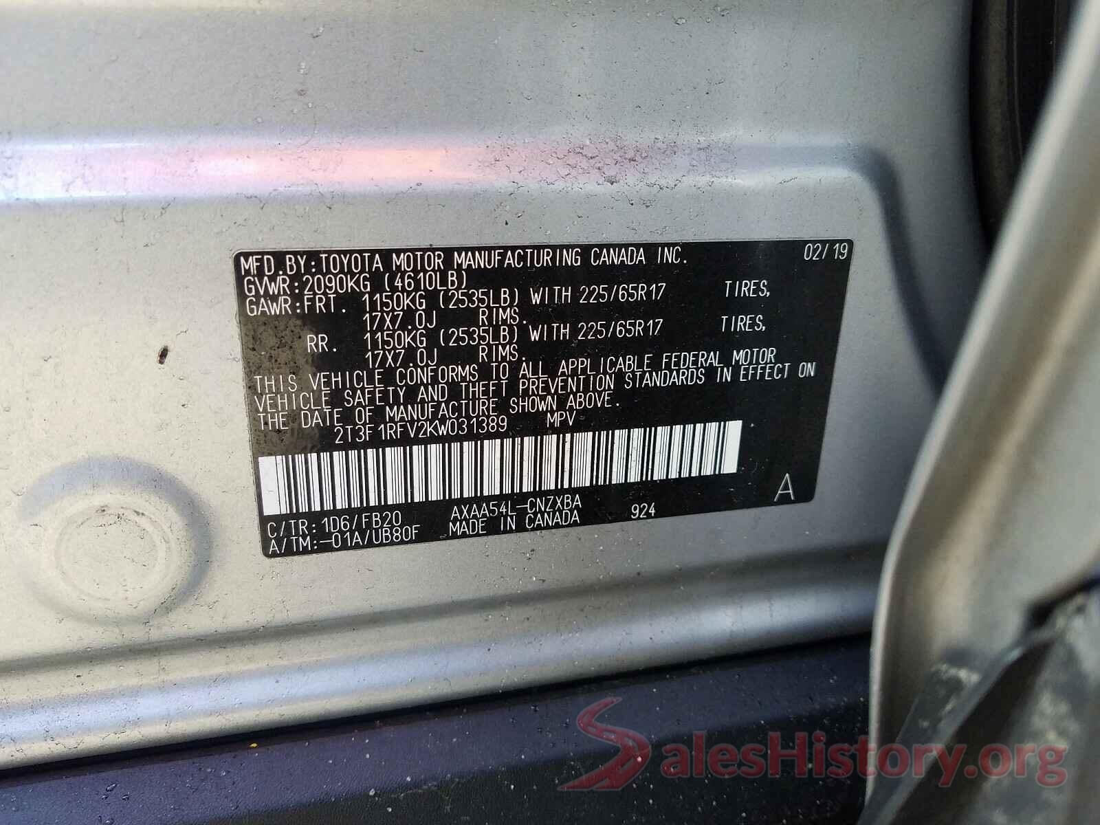 2T3F1RFV2KW031389 2019 TOYOTA RAV4