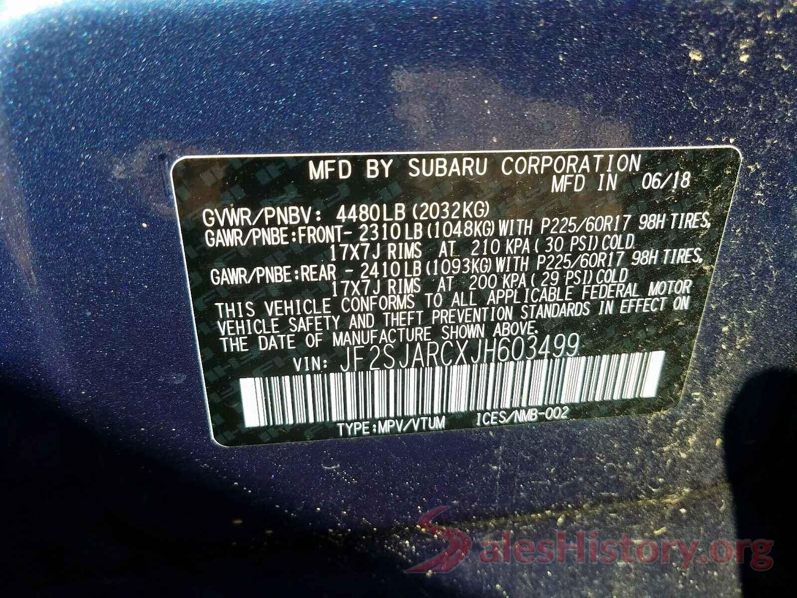 JF2SJARCXJH603499 2018 SUBARU FORESTER