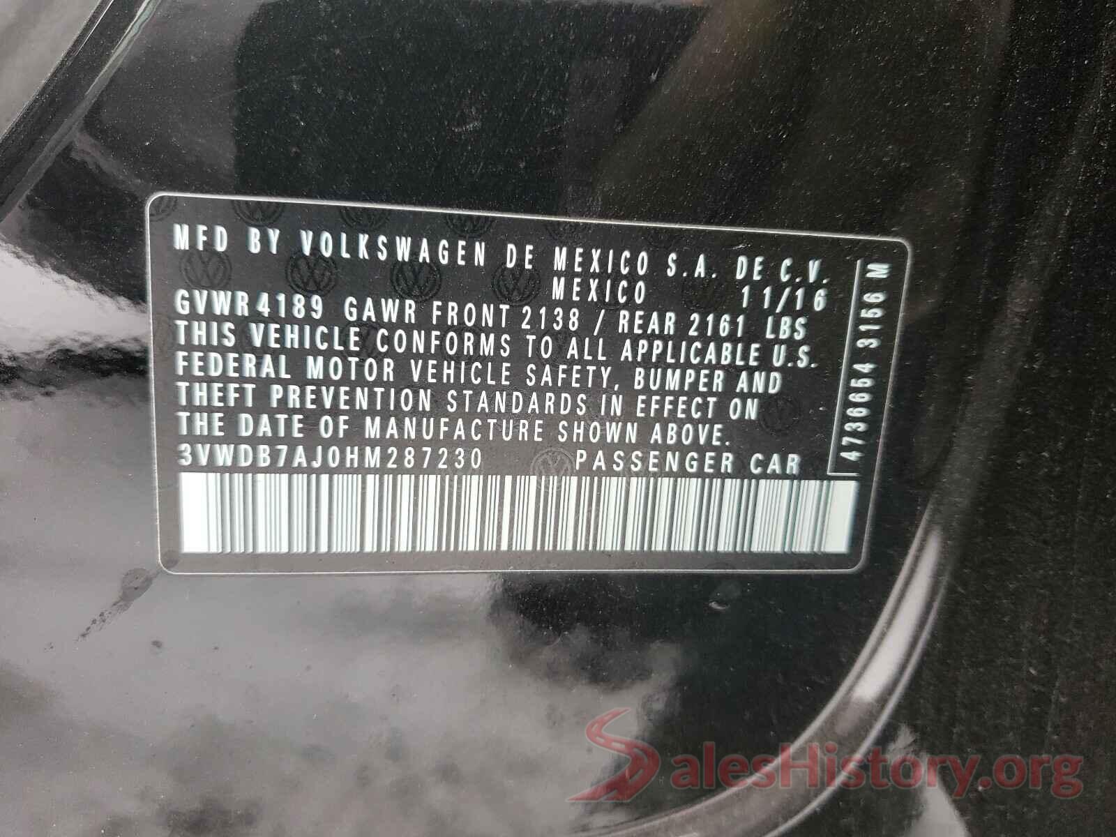 3VWDB7AJ0HM287230 2017 VOLKSWAGEN JETTA